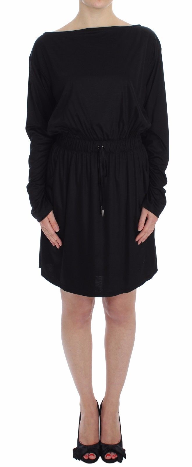 Versace Jeans Black Modal Silk Shift Knee Women's Dress