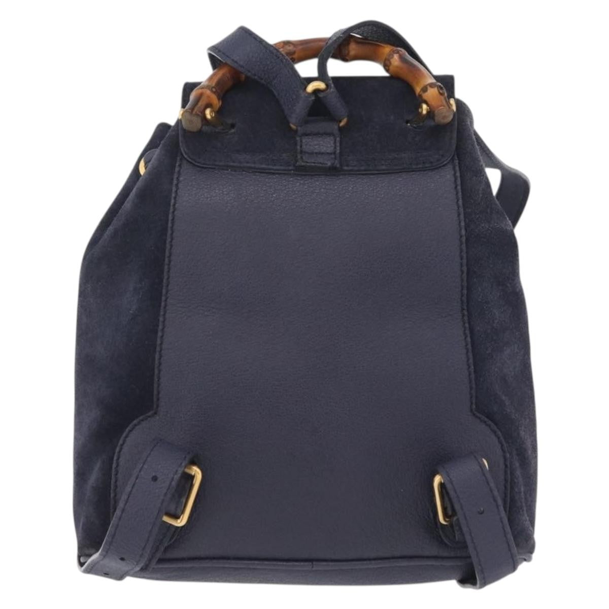 Gucci Vintage Bamboo Suede Navy Suede Backpack Bag (Pre-Owned)