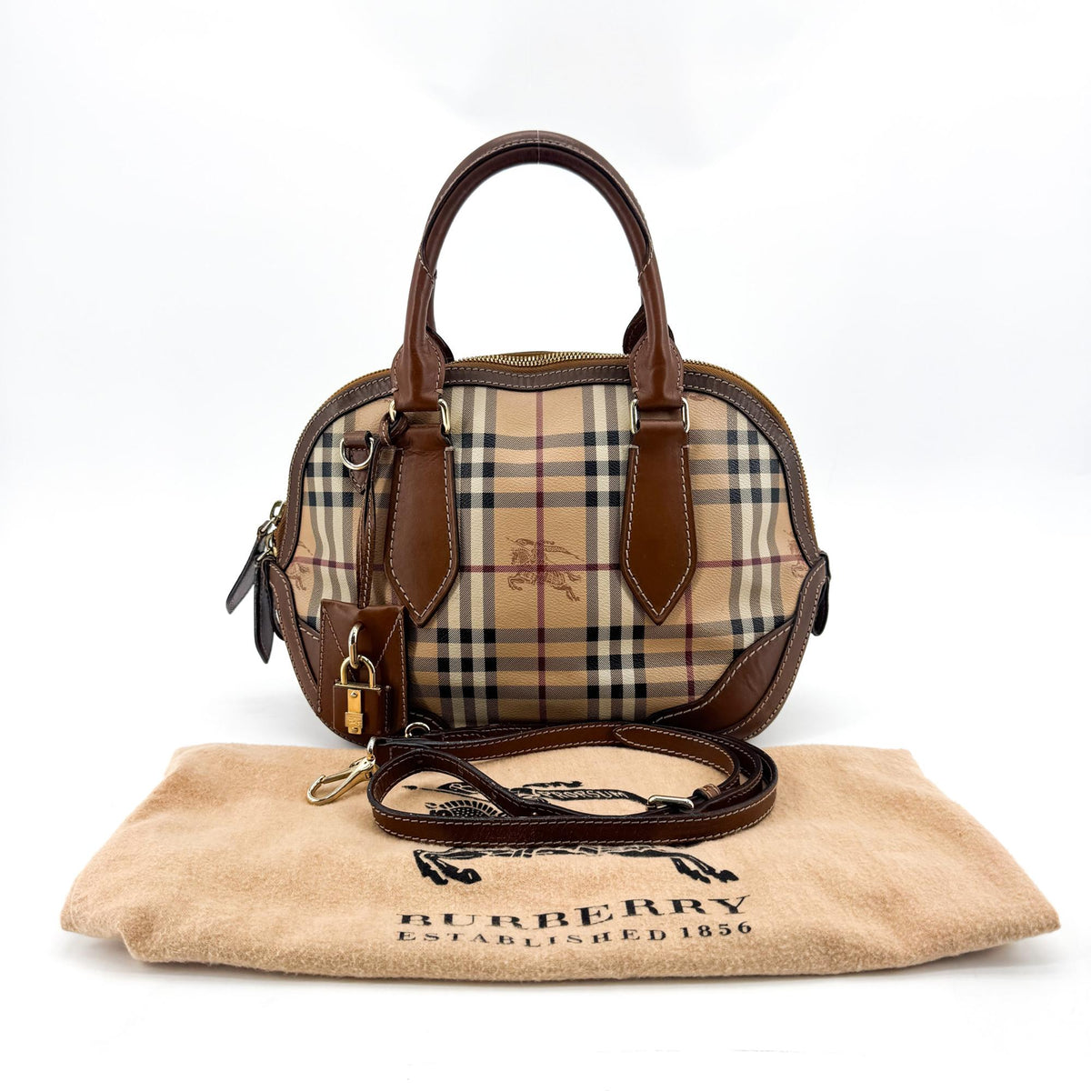 Burberry Orchard Haymarket Coated Canvas Brown Canvas Handbag (Pre-Owned)