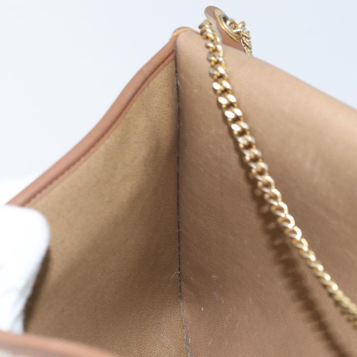 Christian Dior Vintage Honeycomb Chain Canvas Beige Canvas Shoulder Bag Bag (Pre-Owned)