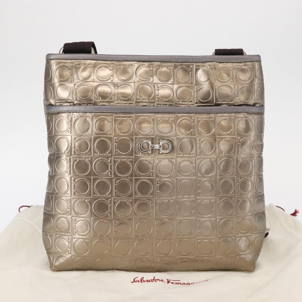 Salvatore Ferragamo Gancini Patent Leather Gold Patent_Leather Shoulder Bag Bag (Pre-Owned)