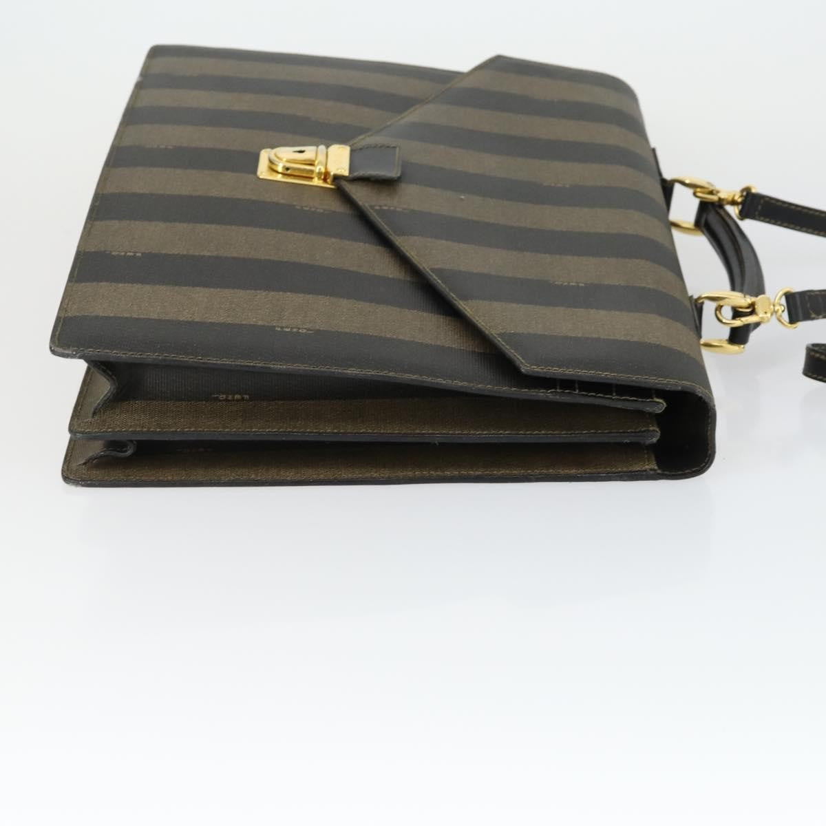Fendi Vintage Pequin Coated Canvas Brown Canvas Briefcase Bag (Pre-Owned)