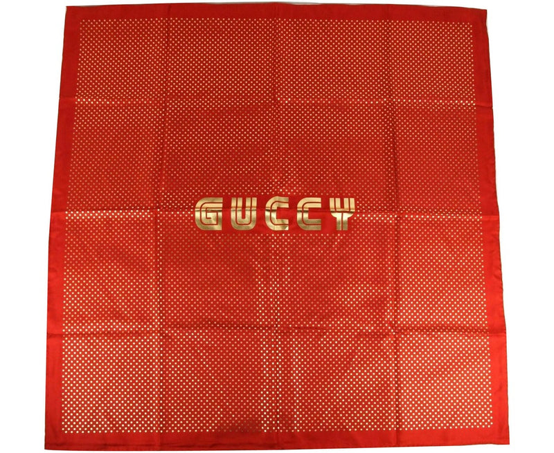 Gucci Women's Red Silk With Gold Star Print And "GUCCY" Logo Scarf 519591 6500