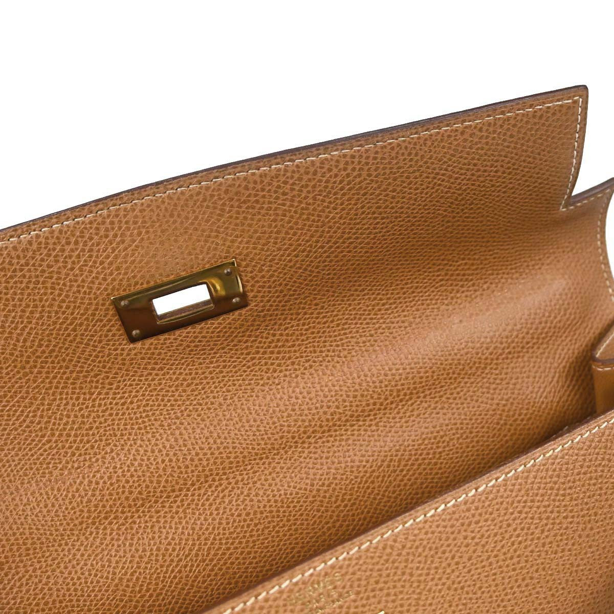 Hermes Kelly Brown Courchevel With Gold Hardware Beige Calfskin Handbag (Pre-Owned)