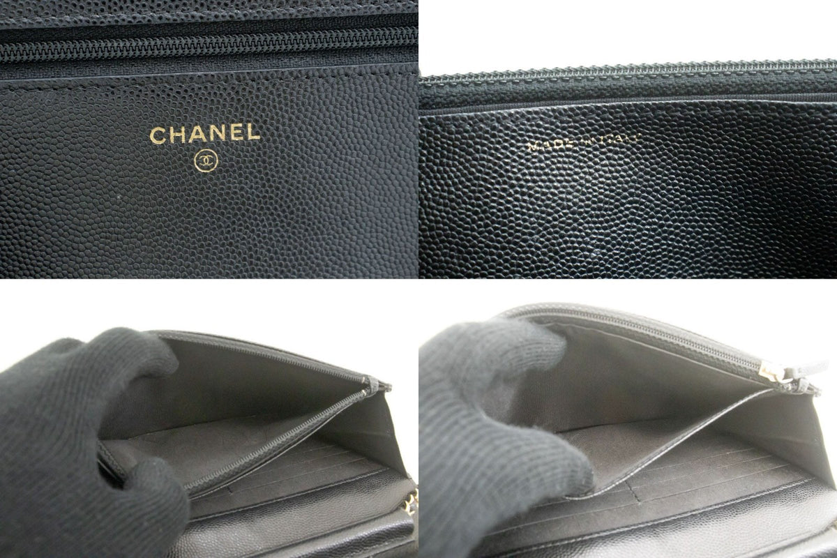 Chanel Boy Wallet On Chain Quilted Caviar Black Calfskin Wallets Accessory (Pre-Owned)