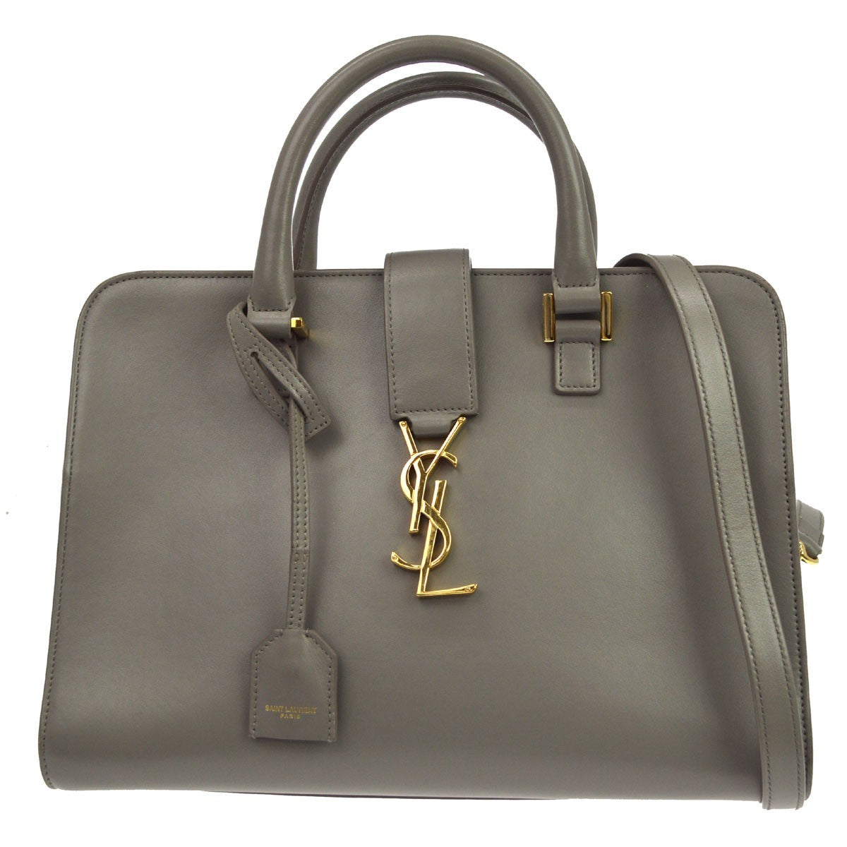 Saint Laurent Monogram Cabas Leather Gray Leather Tote Bag Bag (Pre-Owned)