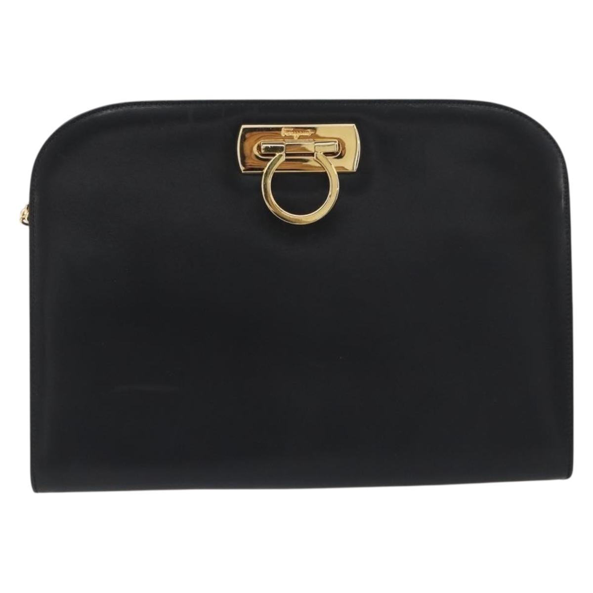 Salvatore Ferragamo Vintage Gancini Chain Leather Black Leather Shoulder Bag Bag (Pre-Owned)