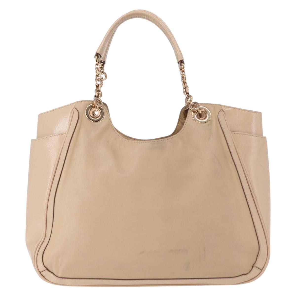 Salvatore Ferragamo Betulla Chain Leather Beige Leather Tote Bag Bag (Pre-Owned)