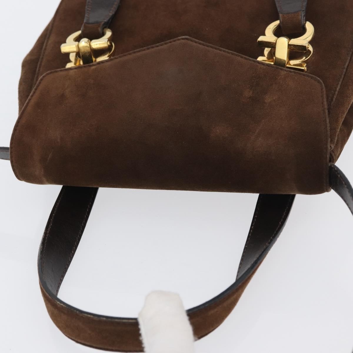 Salvatore Ferragamo Gancini Suede Brown Suede Shoulder Bag Bag (Pre-Owned)