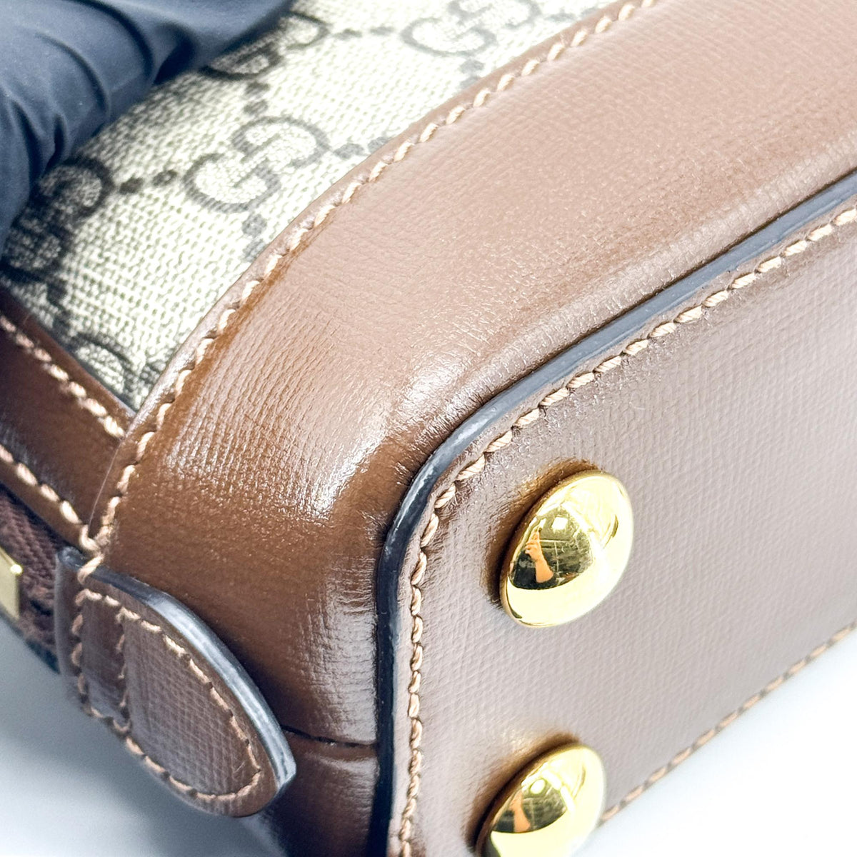 Gucci Horsebit 1955 Top Handle Gg Coated Canvas With Leather Brown Canvas Handbag (Pre-Owned)