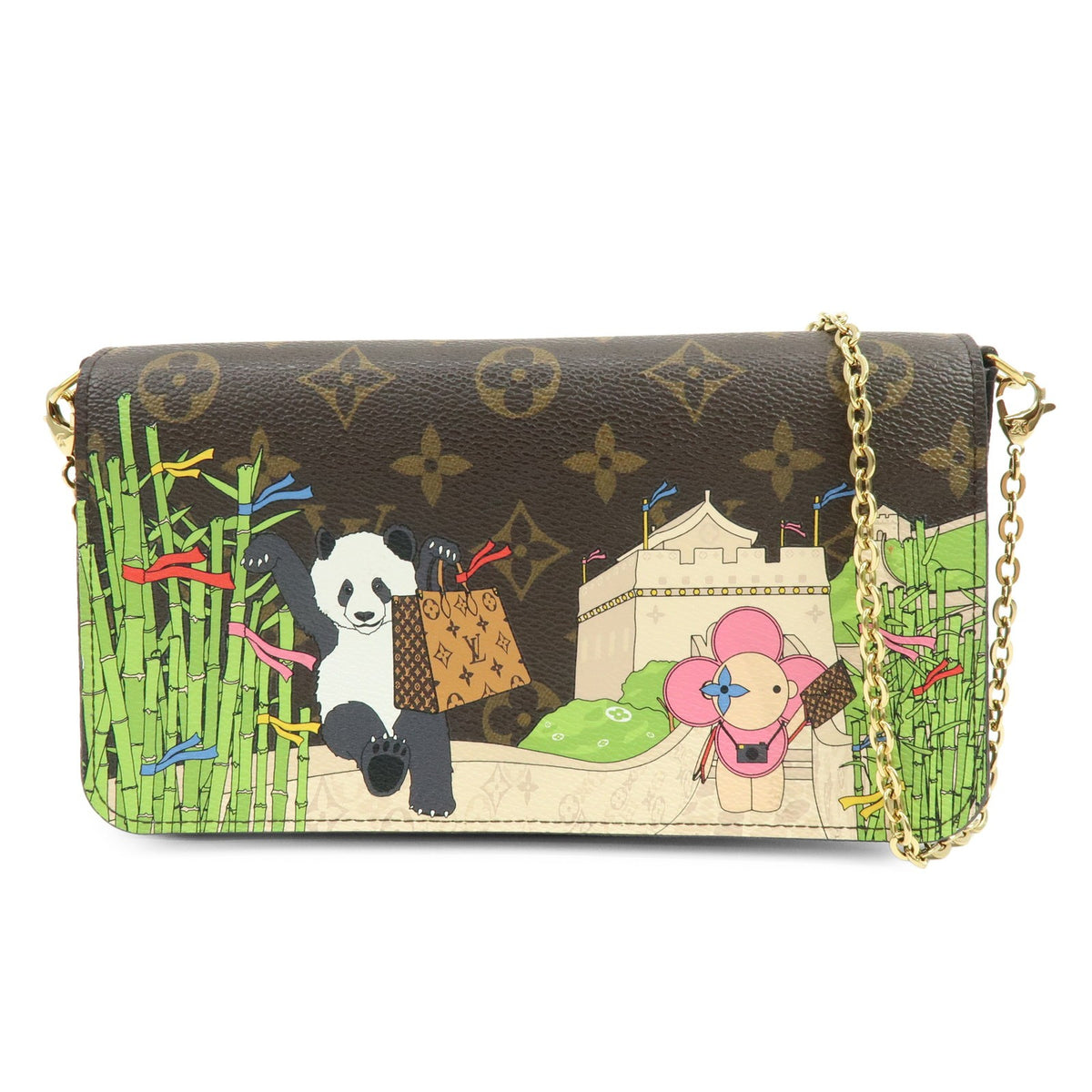 Louis Vuitton Felicie Pochette Limited Edition Vivienne Xmas Monogram Canvas Brown Canvas Clutche & Pouche Bag (Pre-Owned)
