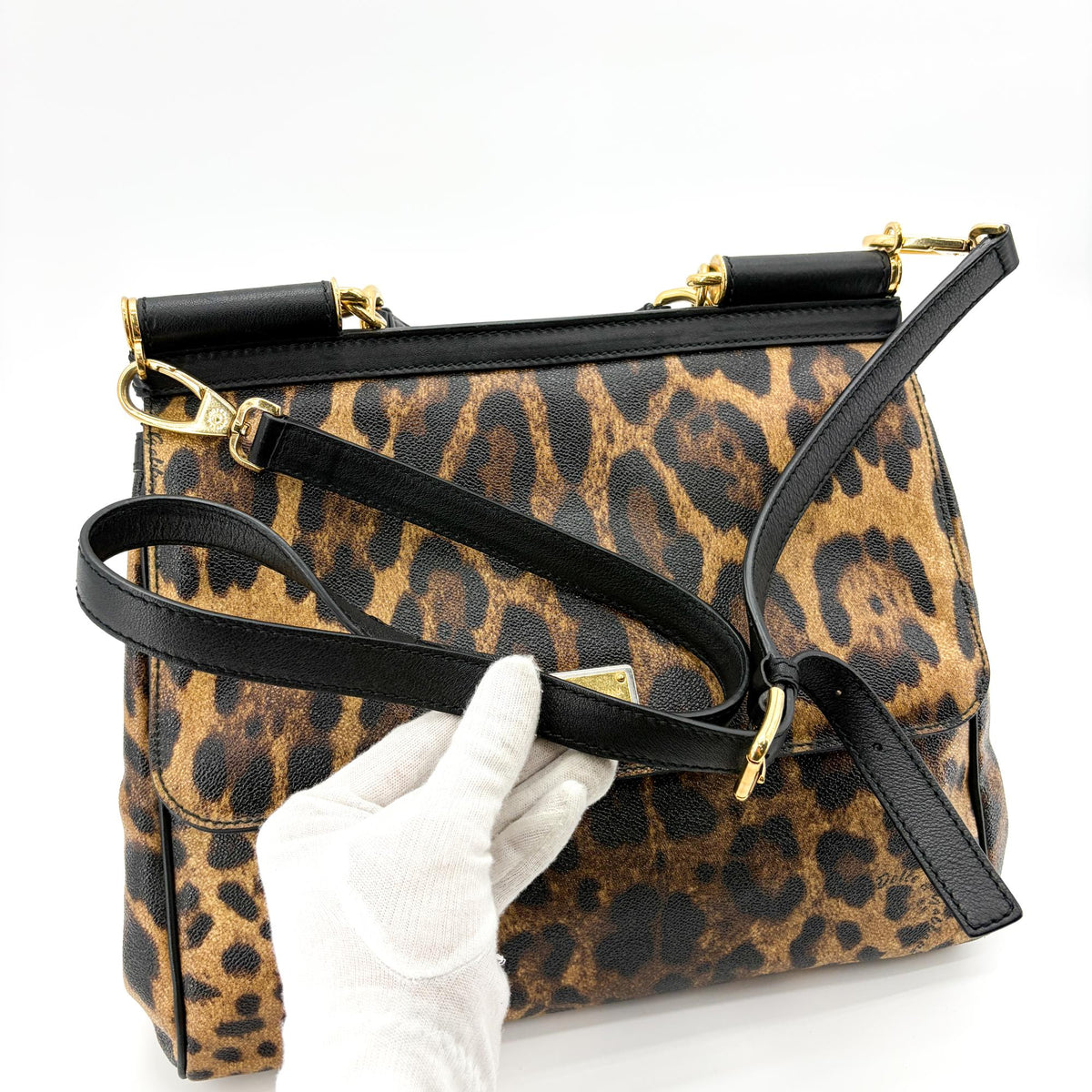 Dolce & Gabbana Miss Sicily Leopard Print Leather Brown Calfskin Handbag (Pre-Owned)