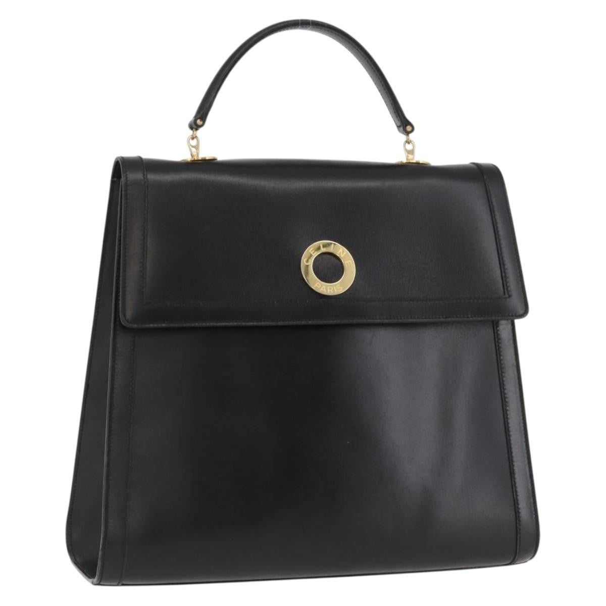 Celine Top Handle Leather Black Leather Handbag (Pre-Owned)