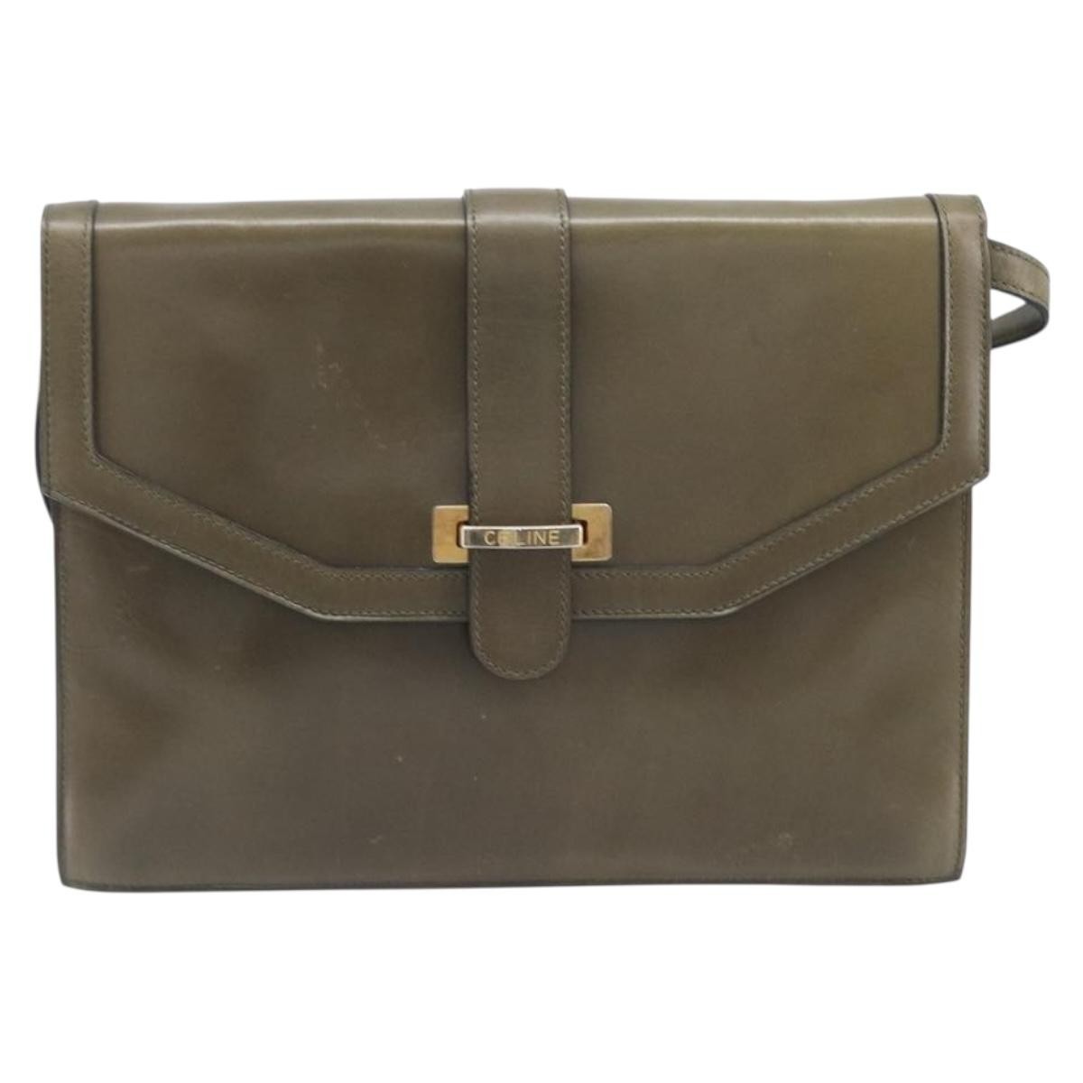 Celine Shoulder Leather Khaki Leather Shoulder Bag Bag (Pre-Owned)
