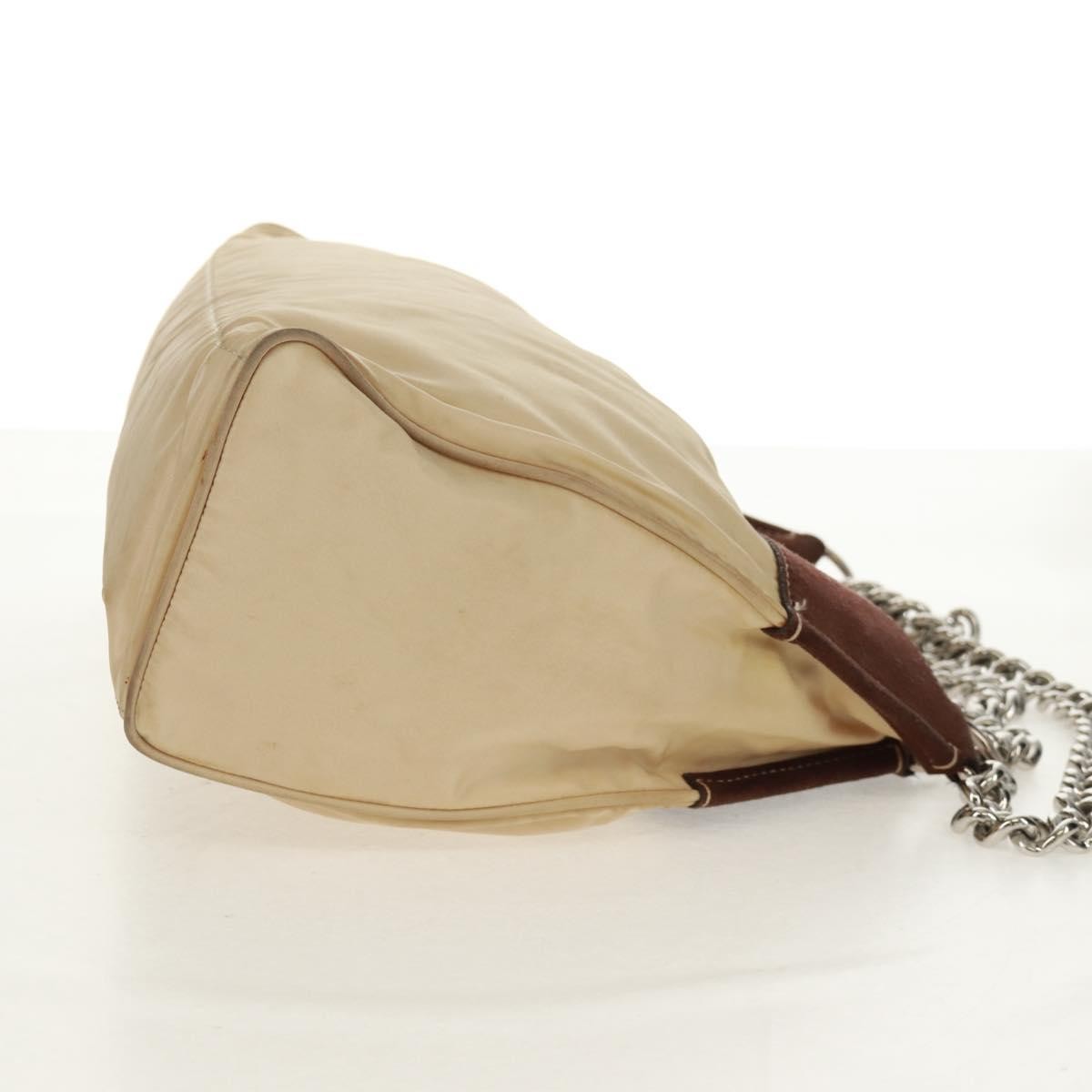 Prada Chain Tote Soft Calf Beige Nylon Shoulder Bag Bag (Pre-Owned)