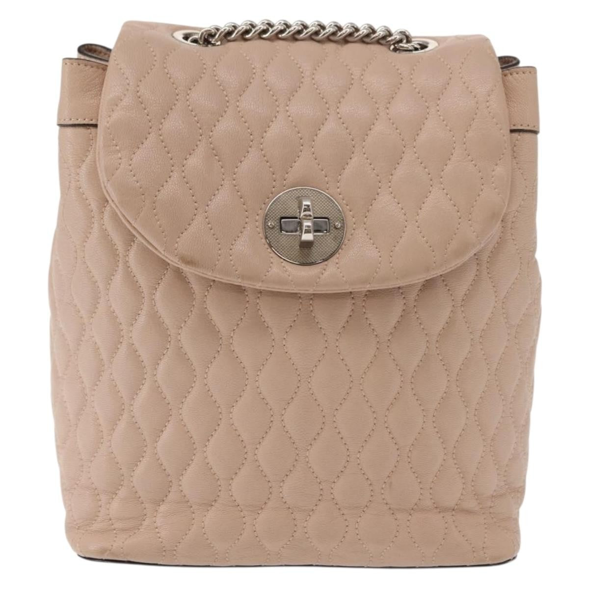 Bally Vintage Quilted Leather Pink Leather Backpack Bag (Pre-Owned)