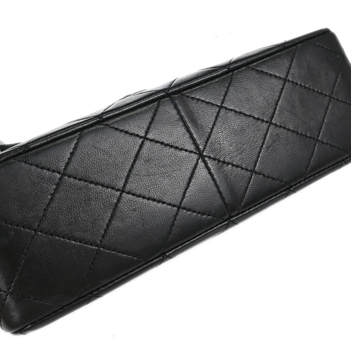 Chanel Vintage Square Classic Single Flap Quilted Lambskin Black Leather Handbag (Pre-Owned)