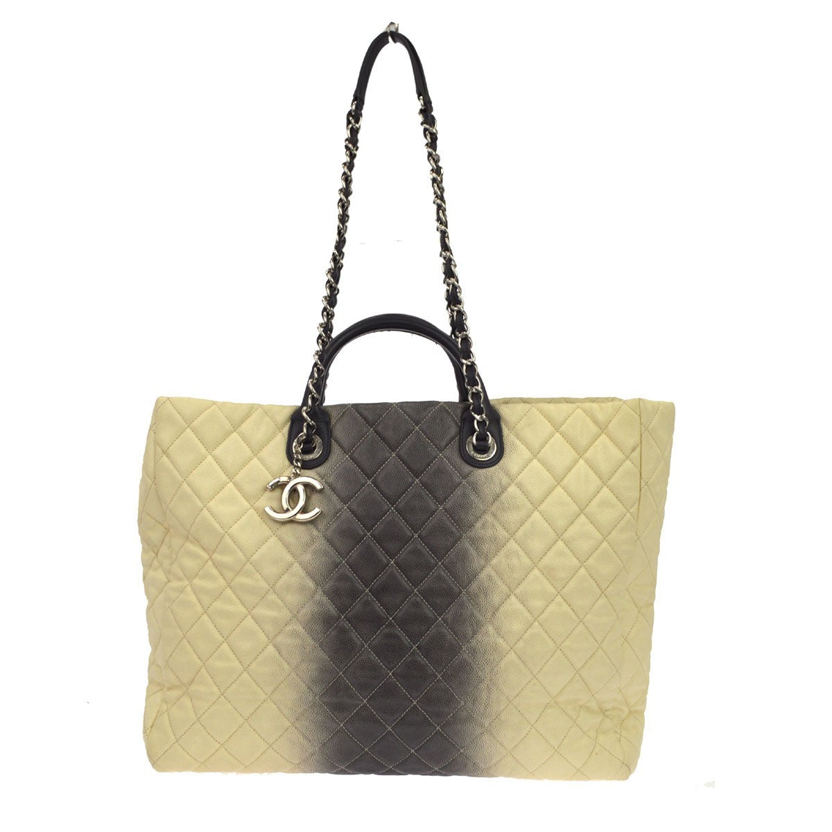 Chanel Cc Charm Shopping Quilted Ombre Caviar Beige Leather Tote Bag Bag (Pre-Owned)