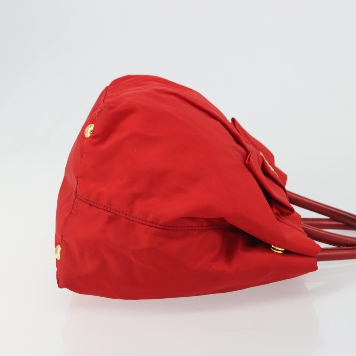 Prada Bow Tote Tessuto With Leather Red Nylon Tote Bag Bag (Pre-Owned)
