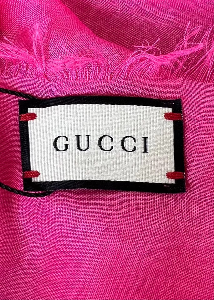 Gucci Women Bright Pink Wool/Silk GRG Web GG Logo Scarf Shawl