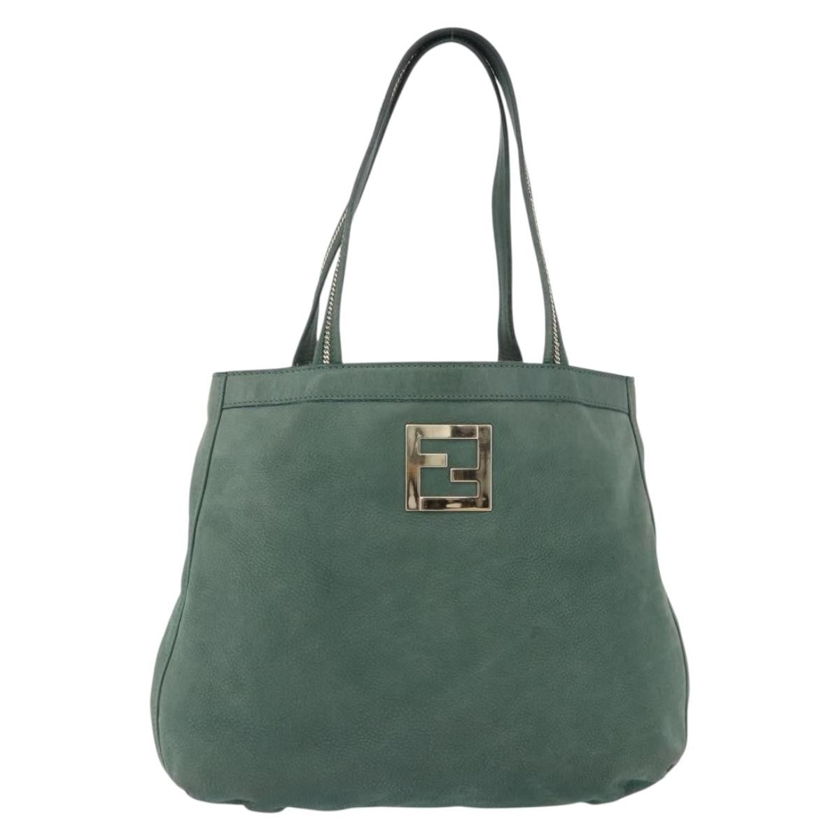 Fendi Vintage Pequin Coated Canvas Green Leather Shoulder Bag Bag (Pre-Owned)