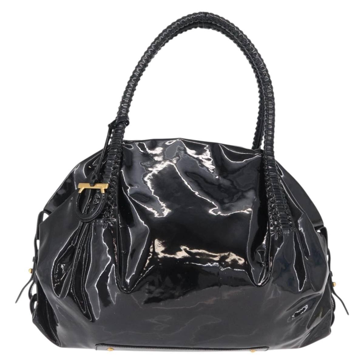 Salvatore Ferragamo Gancini Tote Patent Leather Black Patent_Leather Tote Bag Bag (Pre-Owned)