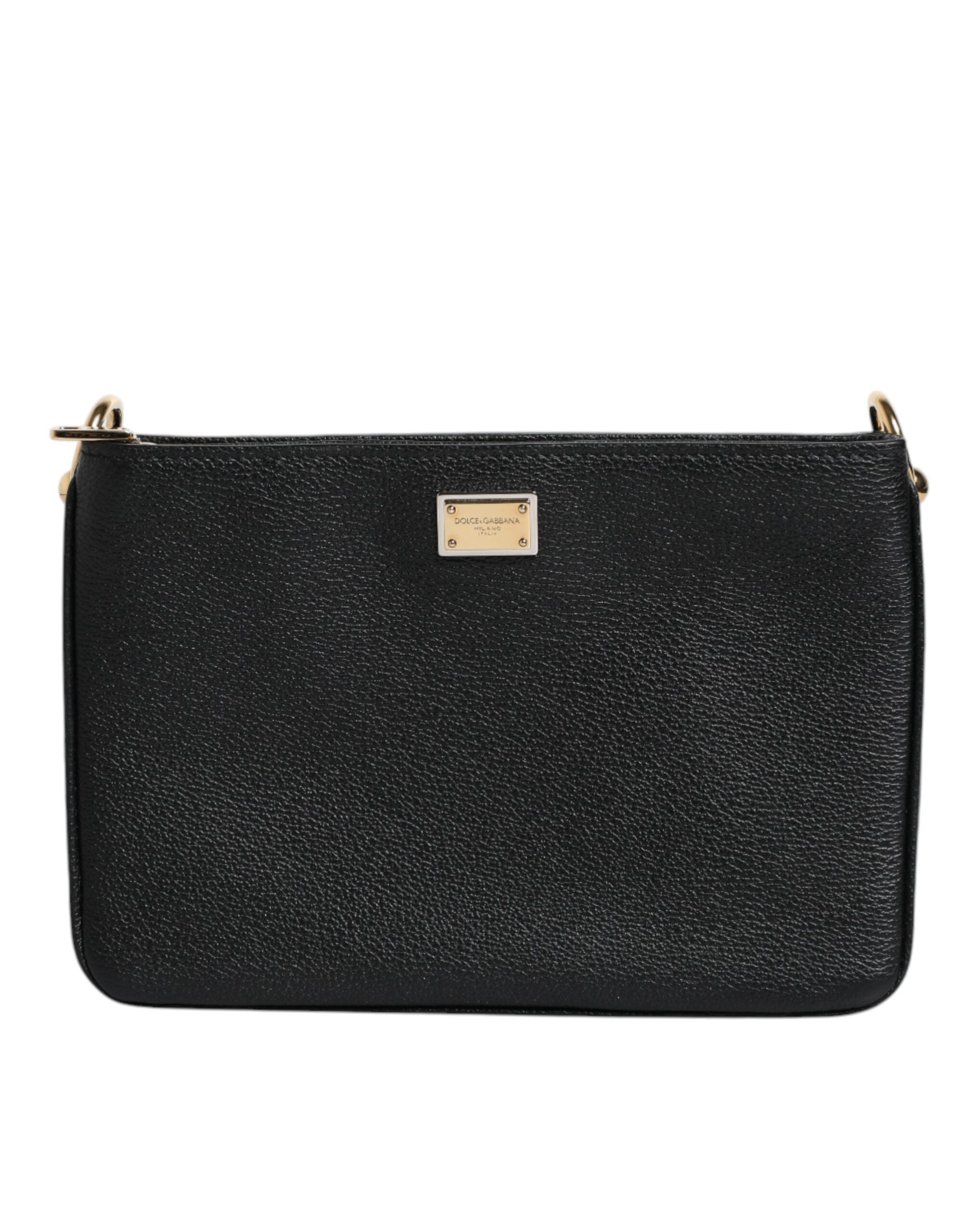 Dolce & Gabbana Black Grain Leather Logo Plaque Clutch Women's Bag (Pre-Owned)