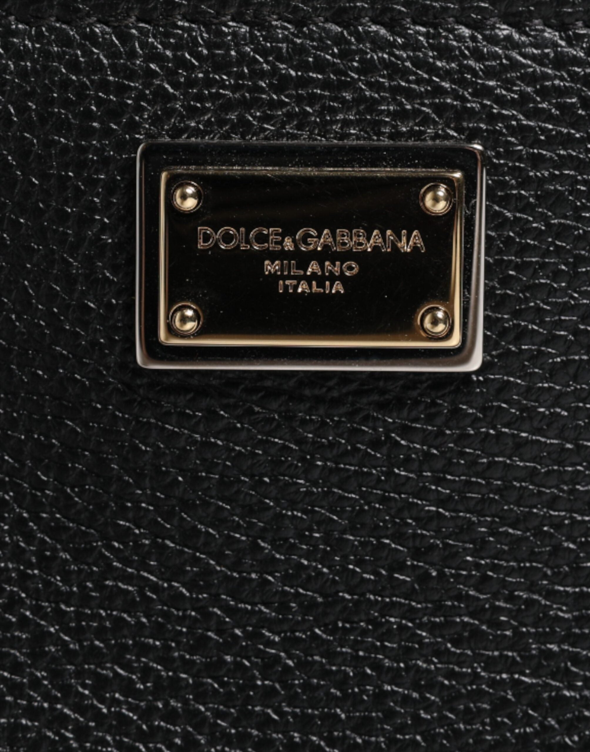 Dolce & Gabbana Black Grain Leather Logo Plaque Clutch Women's Bag (Pre-Owned)