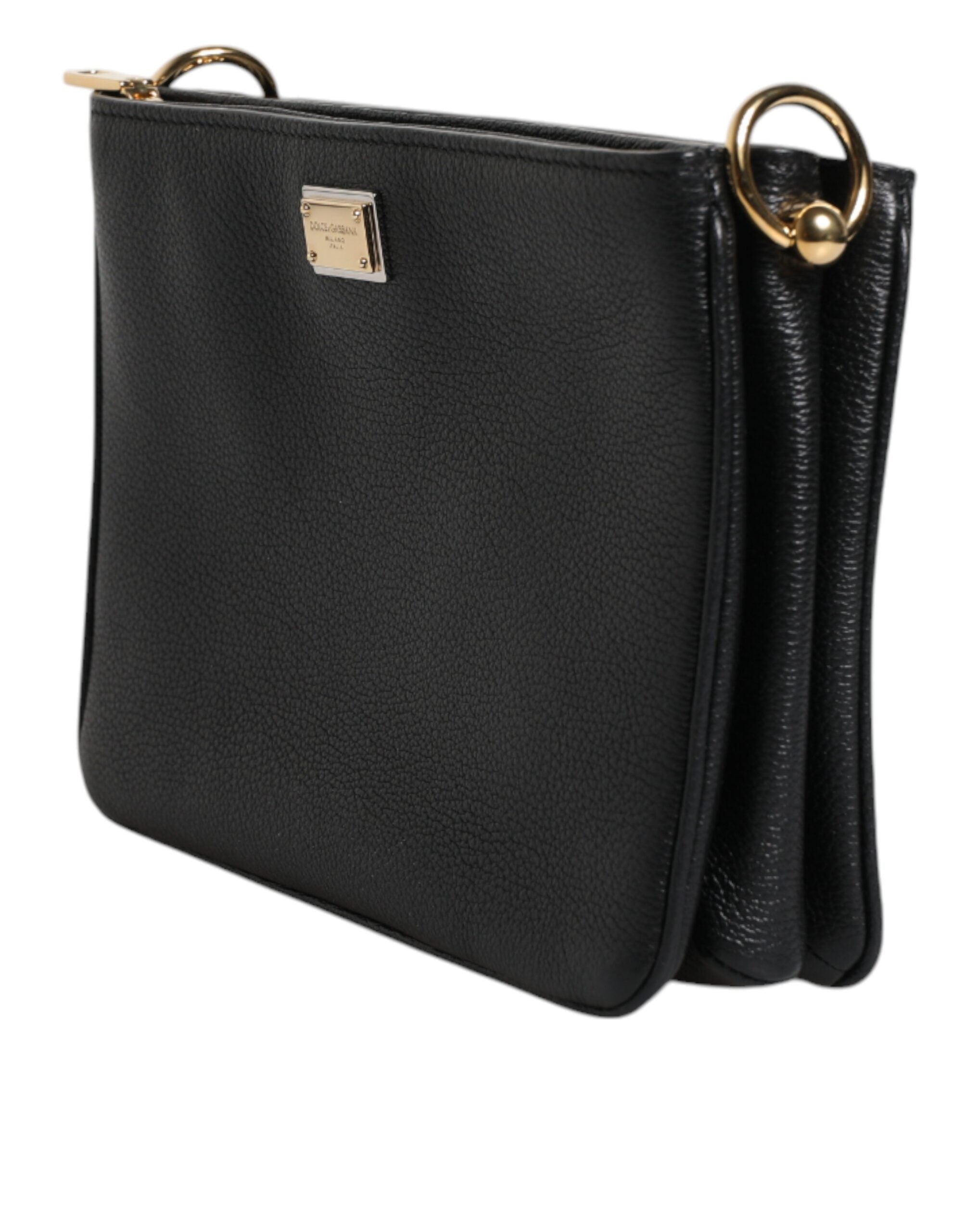 Dolce & Gabbana Black Grain Leather Logo Plaque Clutch Women's Bag (Pre-Owned)