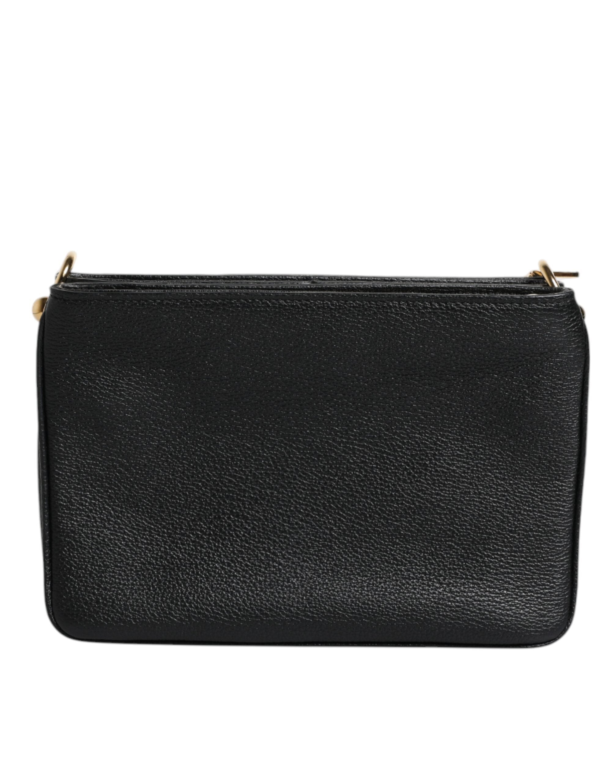 Dolce & Gabbana Black Grain Leather Logo Plaque Clutch Women's Bag (Pre-Owned)