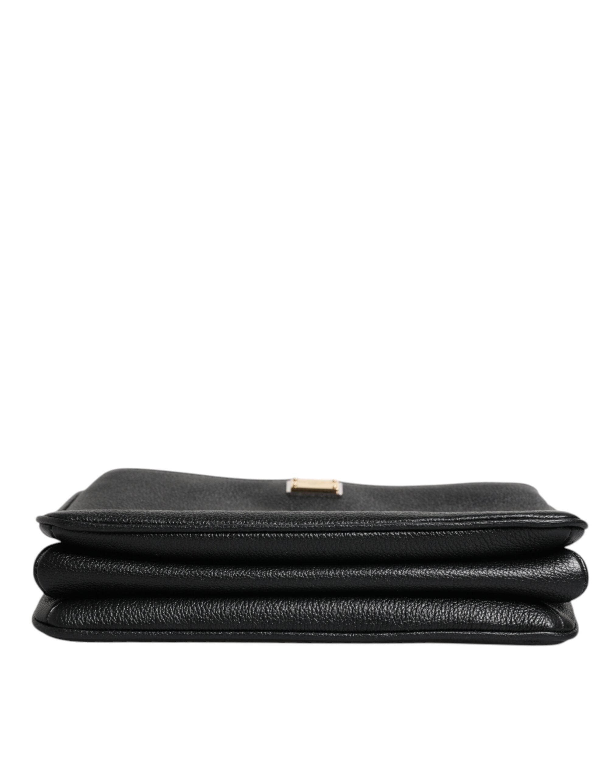 Dolce & Gabbana Black Grain Leather Logo Plaque Clutch Women's Bag (Pre-Owned)
