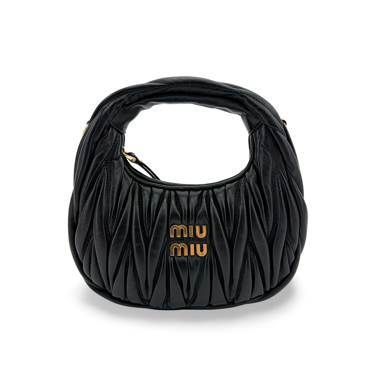 Miu Miu Wander Hobo Matelasse Leather Black Leather Shoulder Bag Bag (Pre-Owned)