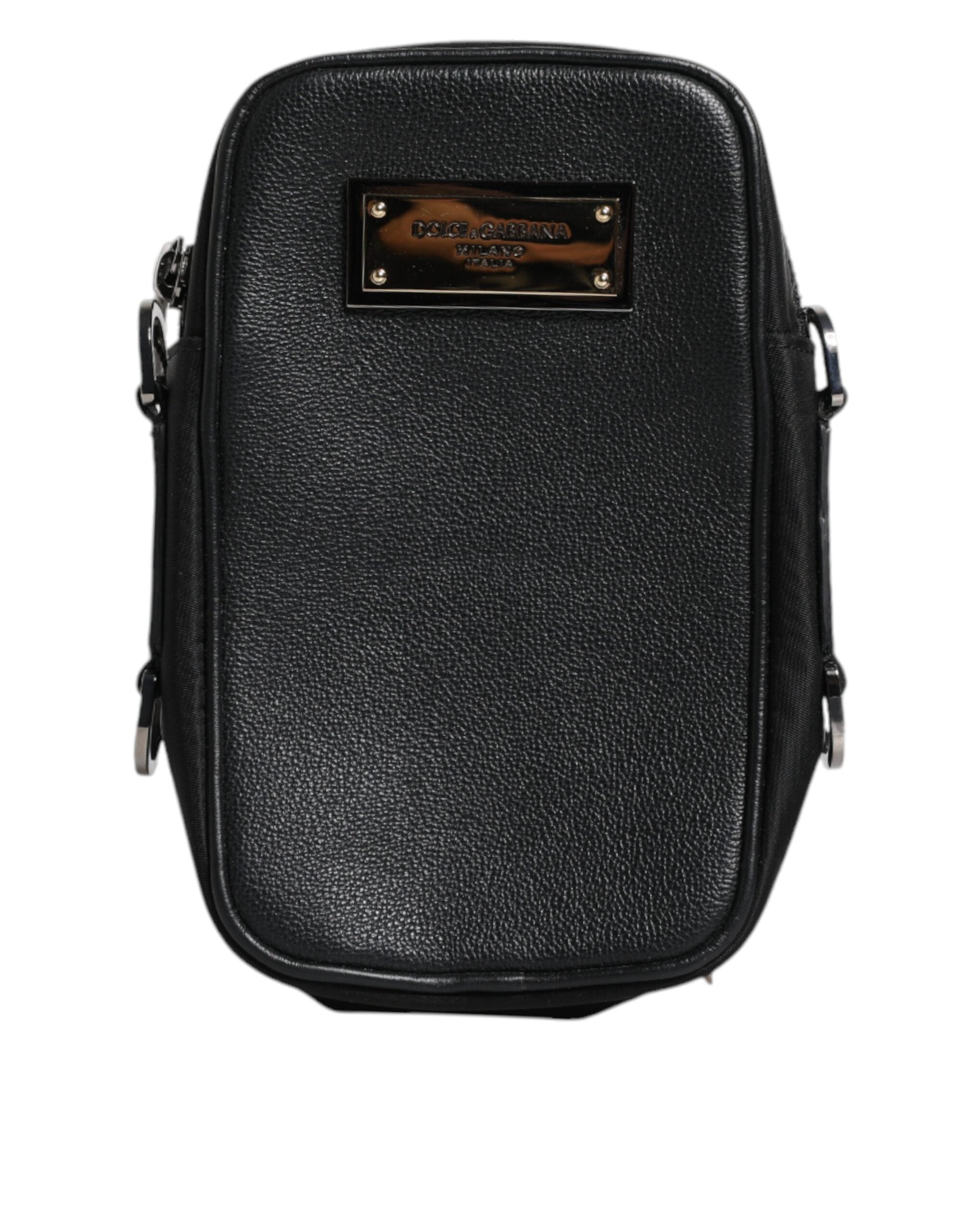 Dolce & Gabbana Black Grain Leather Logo Plaque Clutch Women's Bag (Pre-Owned)