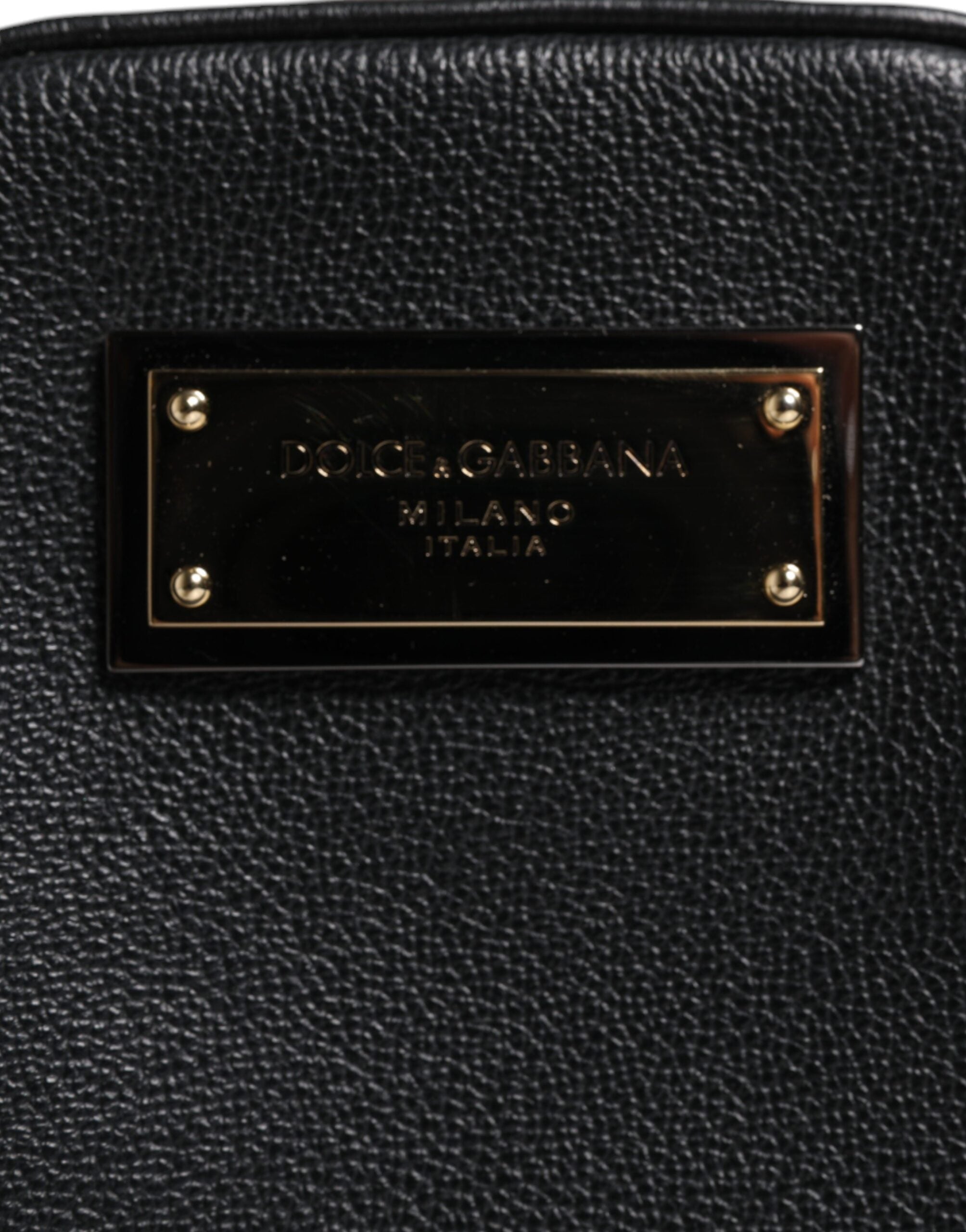 Dolce & Gabbana Black Grain Leather Logo Plaque Clutch Women's Bag (Pre-Owned)