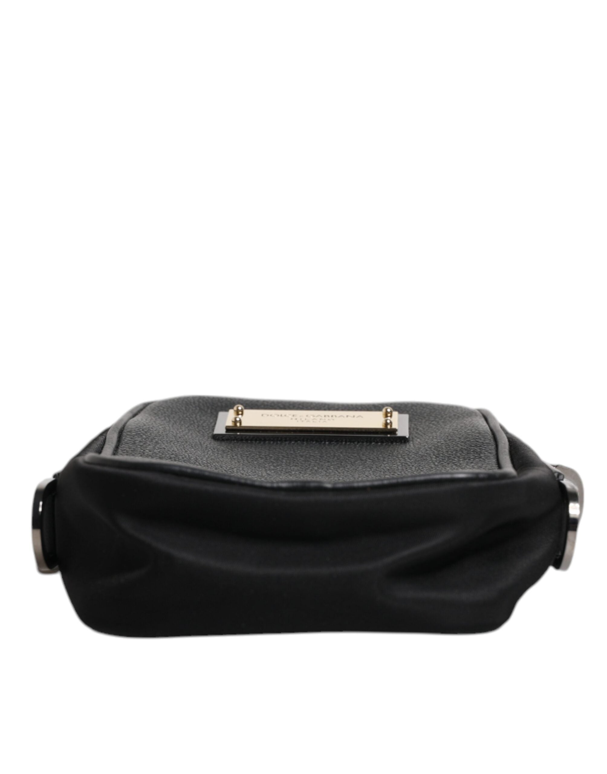 Dolce & Gabbana Black Grain Leather Logo Plaque Clutch Women's Bag (Pre-Owned)