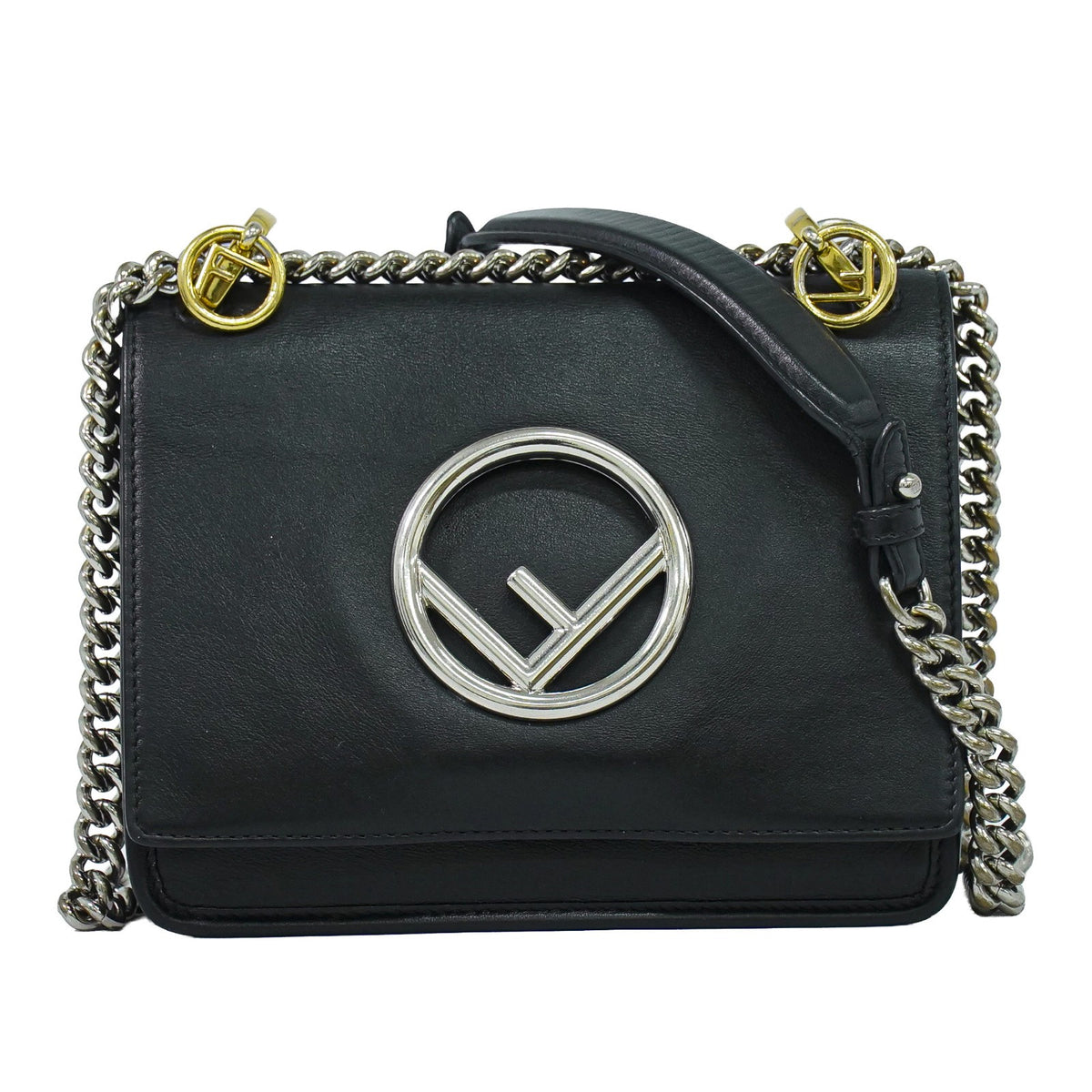 Fendi Kan I F Leather Black Leather Shoulder Bag Bag (Pre-Owned)