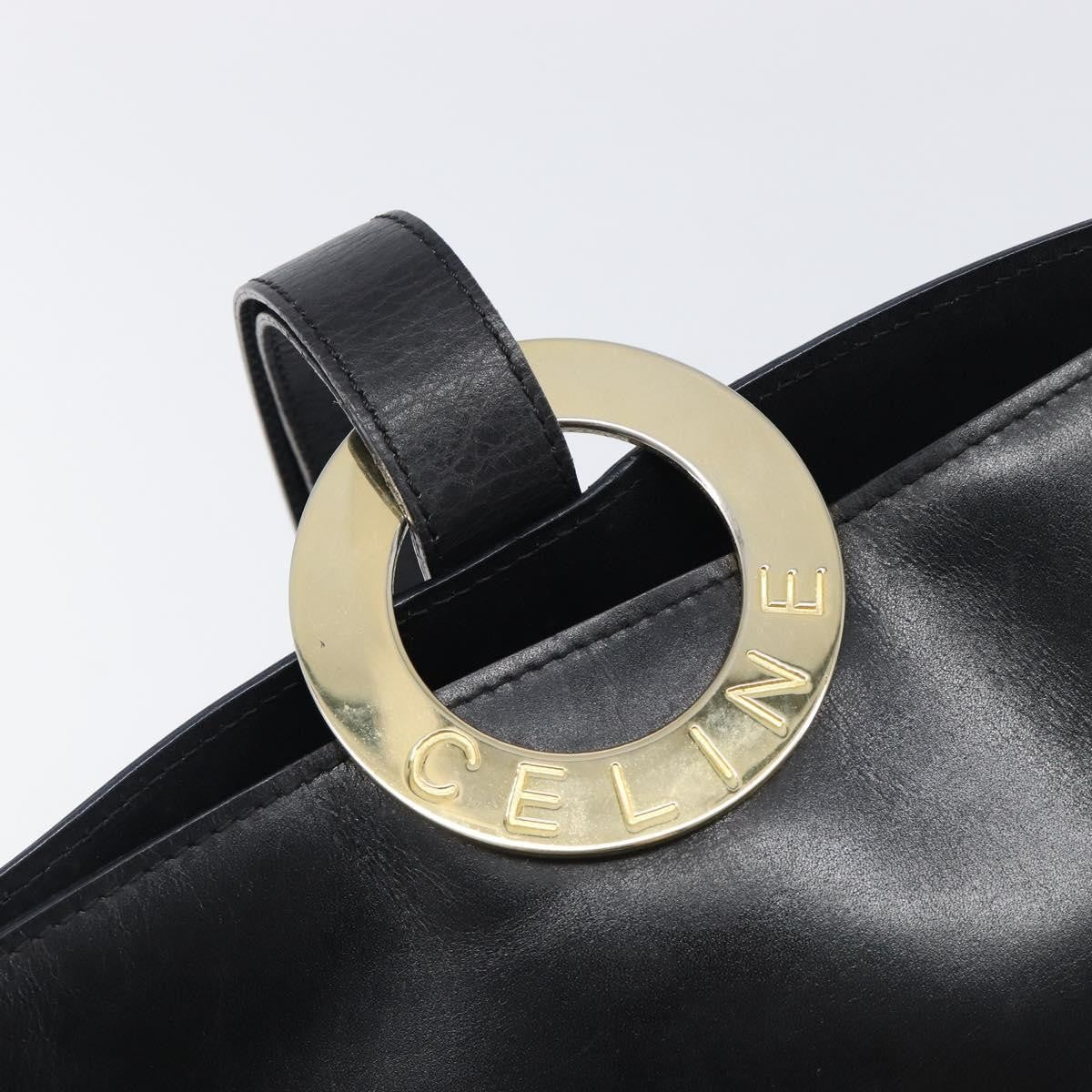 Celine Shoulder Bag Circle Logo Leather Black Leather Shoulder Bag Bag (Pre-Owned)