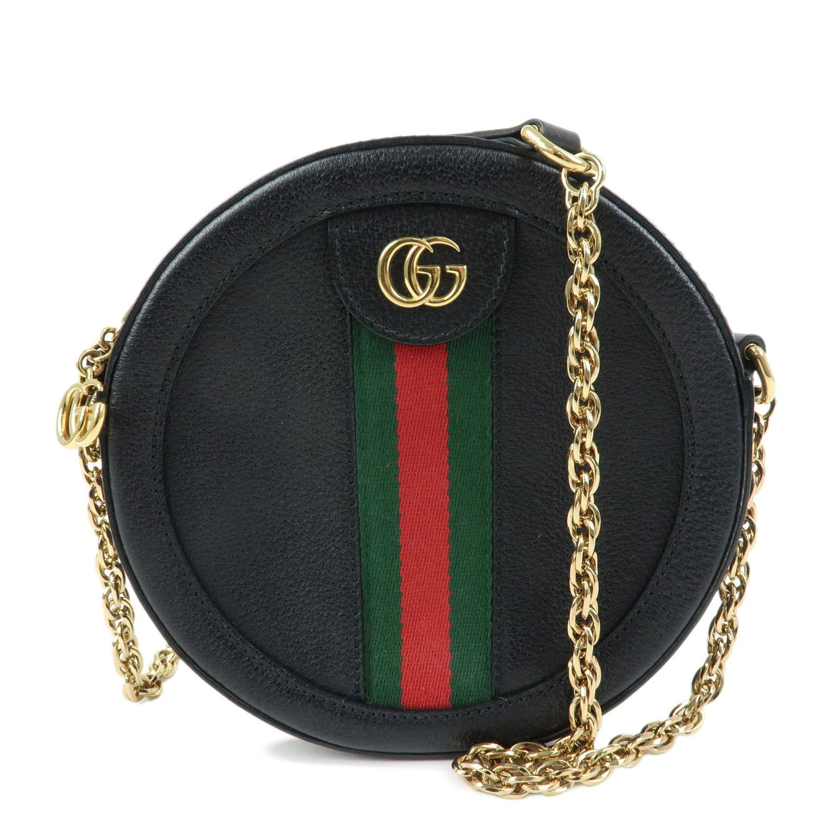 Gucci Ophidia Round Leather Black Leather Shoulder Bag Bag (Pre-Owned)