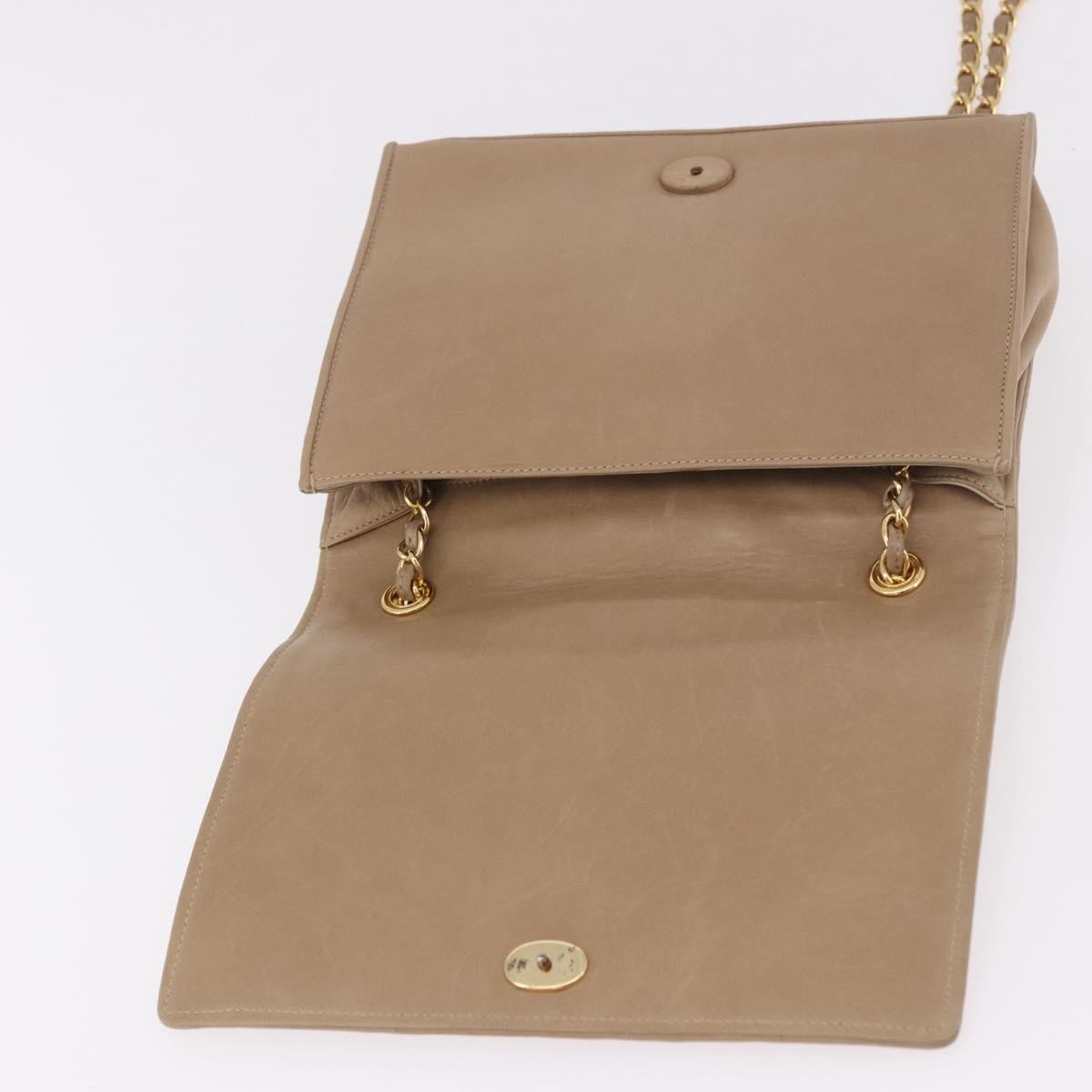 Chanel Flap Chain Leather Beige Leather Shoulder Bag Bag (Pre-Owned)