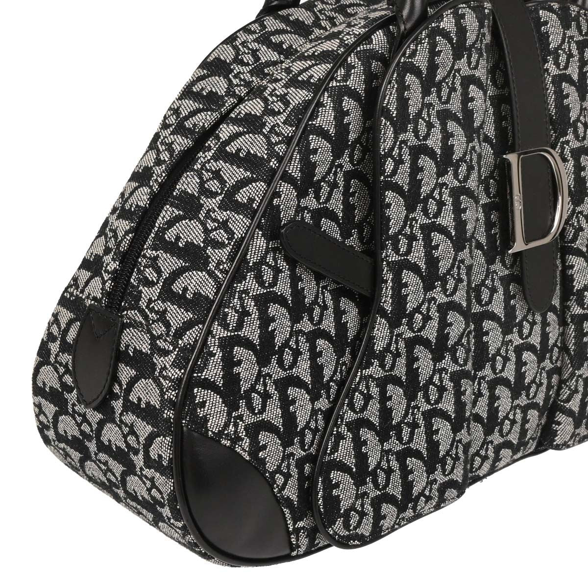 Christian Dior Vintage Saddle Bowler Diorissimo Canvas Black Canvas Handbag (Pre-Owned)