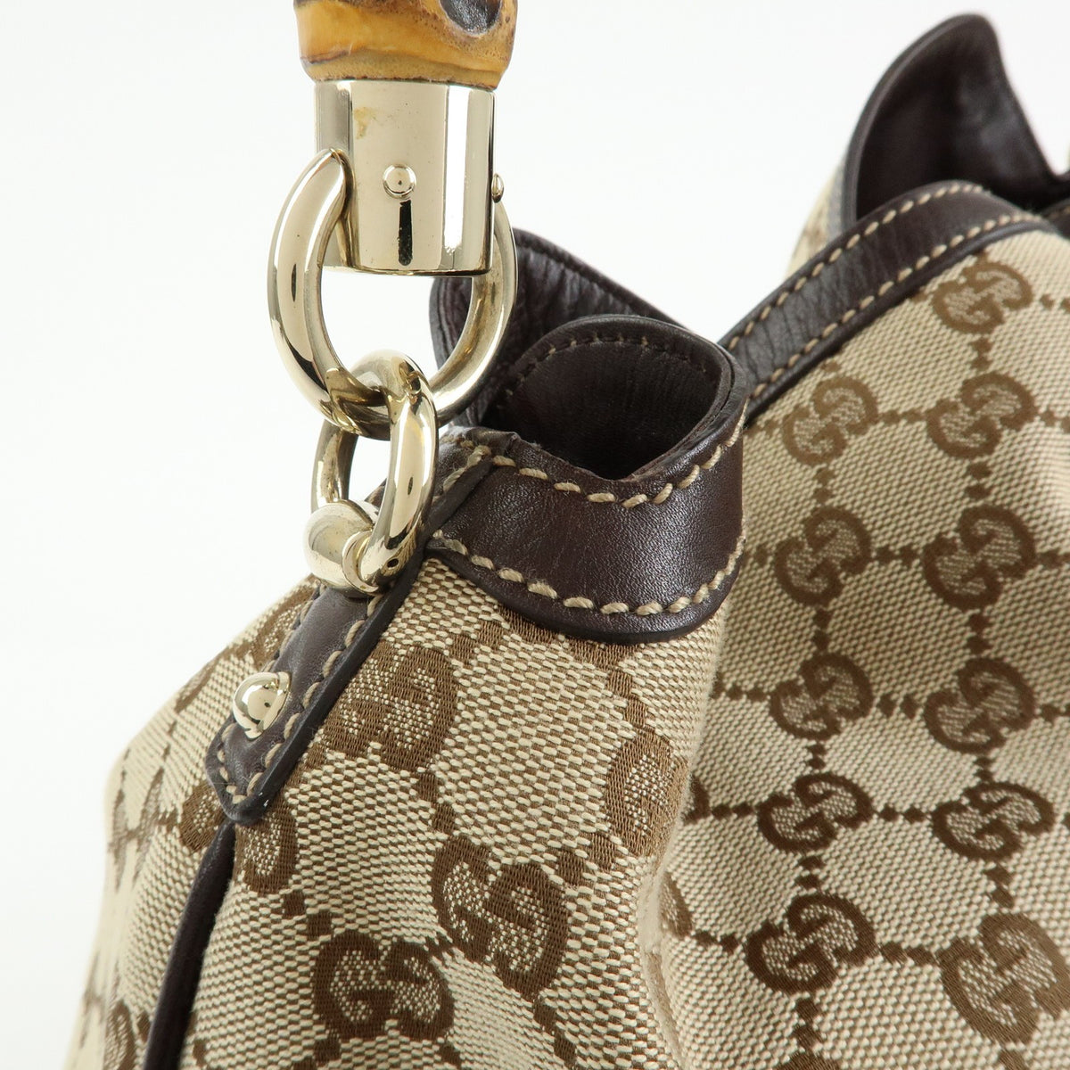 Gucci Bamboo Peggy Hobo Gg Canvas Beige Canvas Shoulder Bag Bag (Pre-Owned)