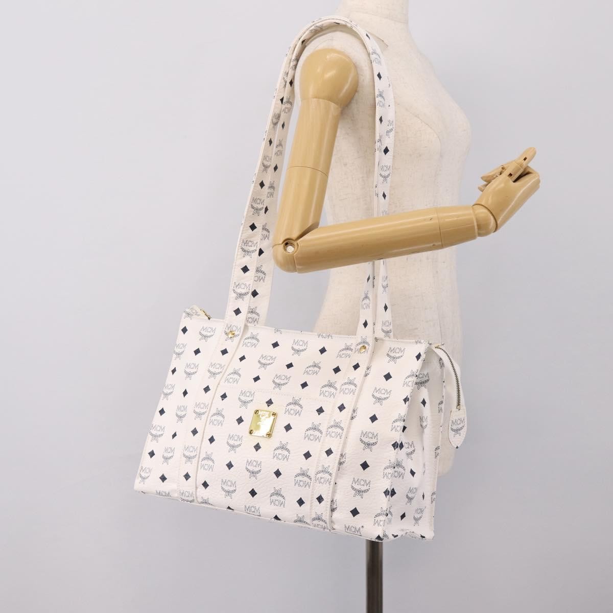 MCM Vintage Visetos Canvas White Canvas Tote Bag Bag (Pre-Owned)