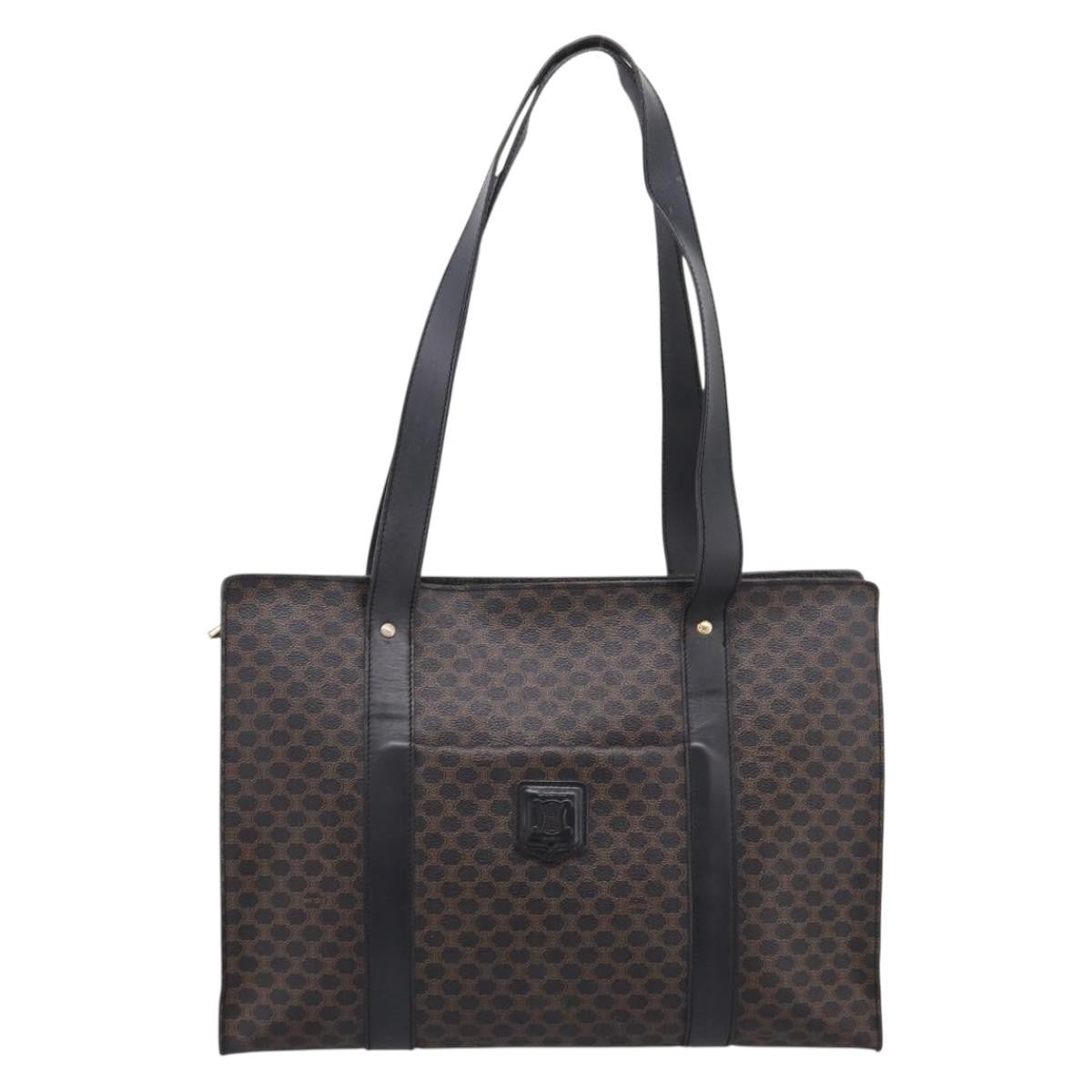 Celine Vintage Macadam Shopper Coated Canvas Black Pvc Tote Bag Bag (Pre-Owned)