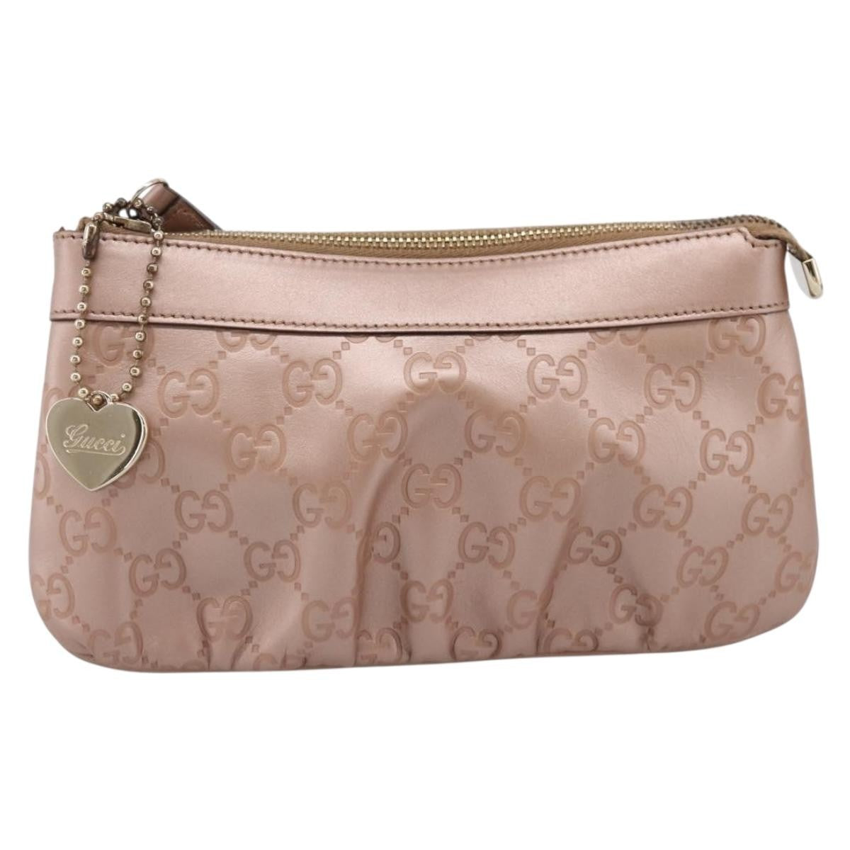 Gucci Heart Wristlet Guccissima Leather Pink Leather Clutche & Pouche Bag (Pre-Owned)