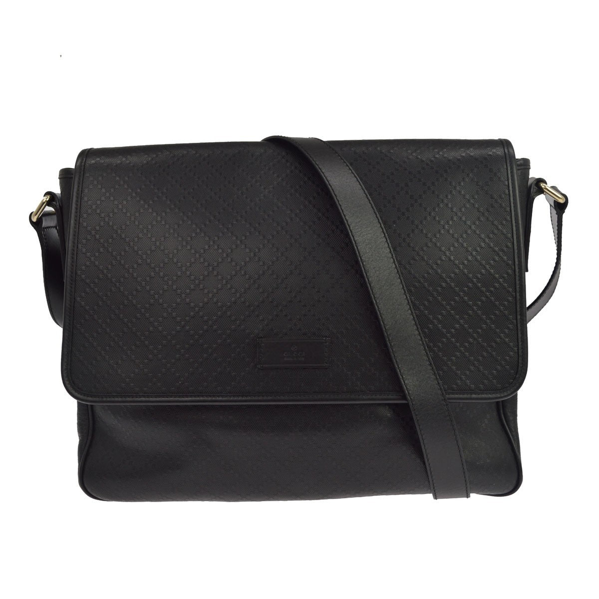Gucci Lux Flap Messenger Diamante Leather Black Leather Shoulder Bag Bag (Pre-Owned)
