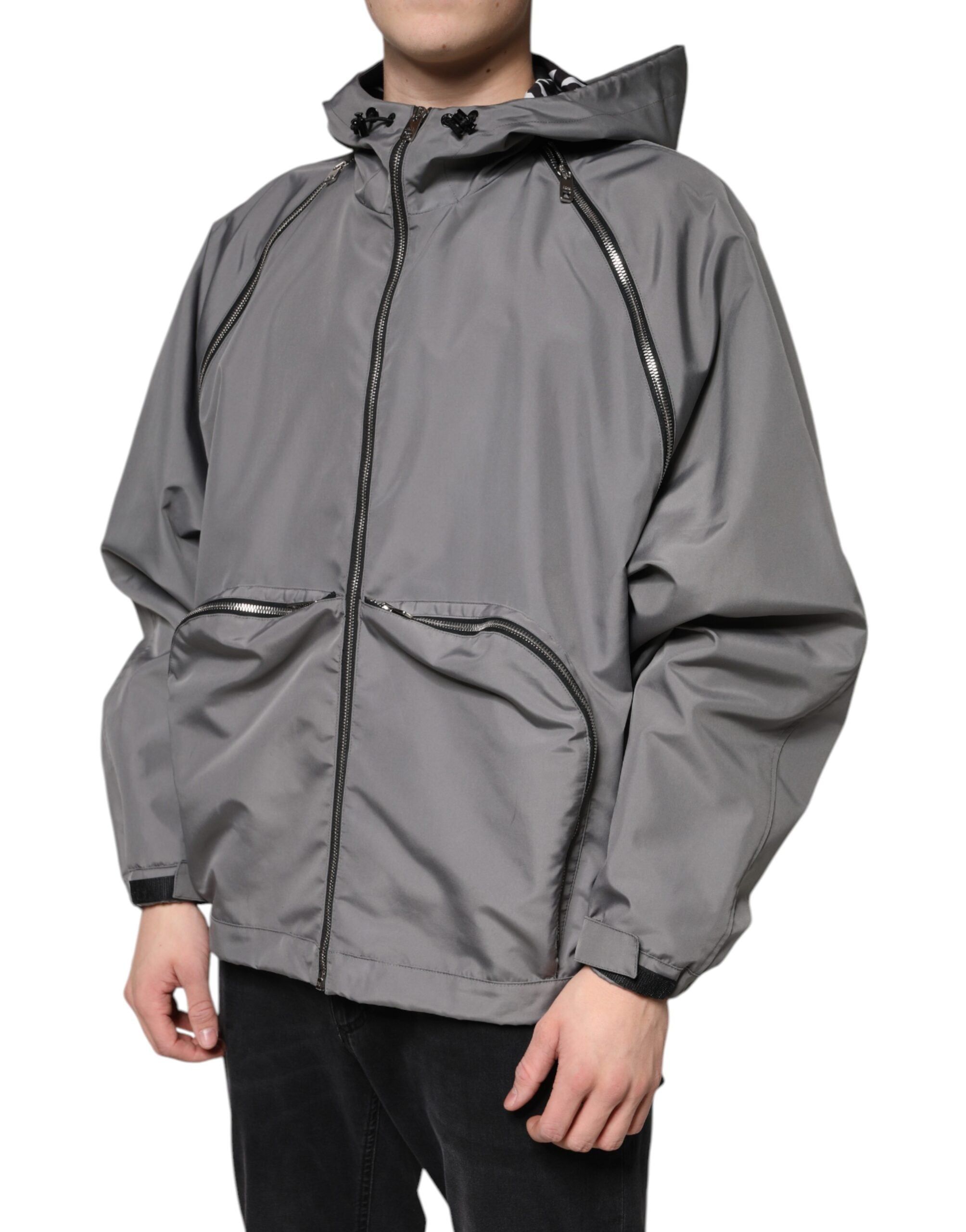 Dolce & Gabbana Gray Polyester Hooded Men Full Zip Men's Jacket