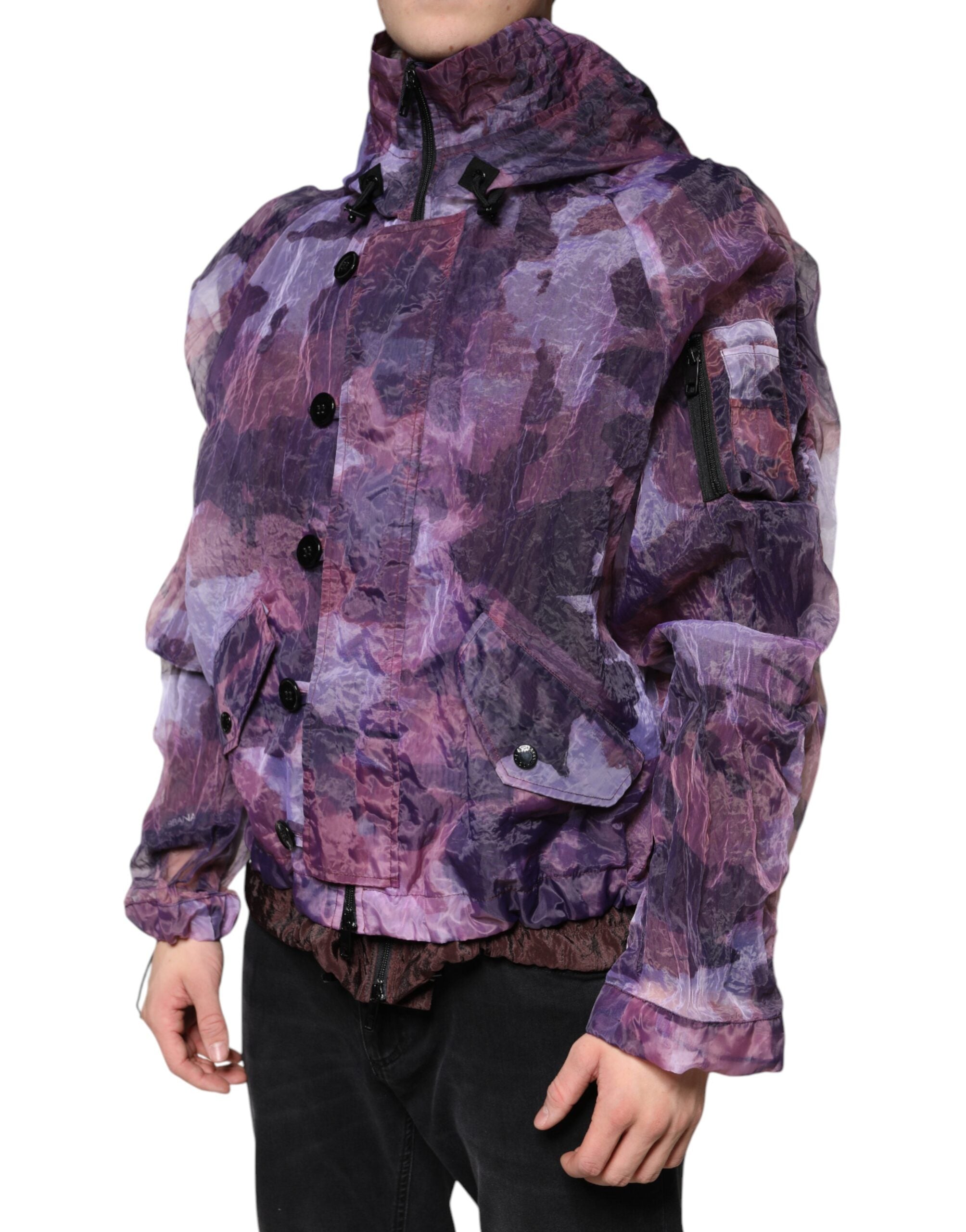 Dolce & Gabbana Purple Camouflage Hooded Men Blouson Men's Jacket