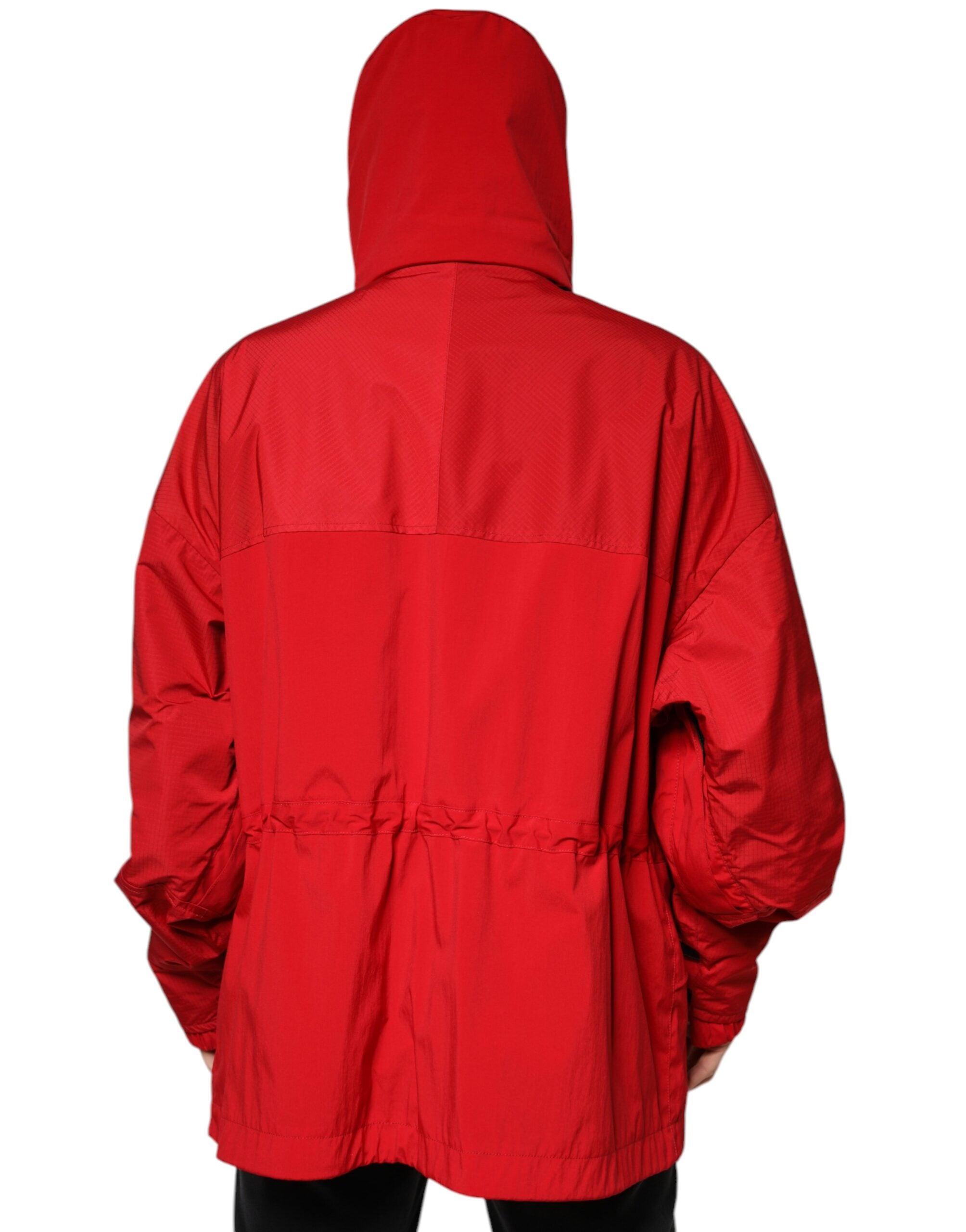 Dolce & Gabbana Red Nylon Hooded Men Full Zip Parka Men's Jacket
