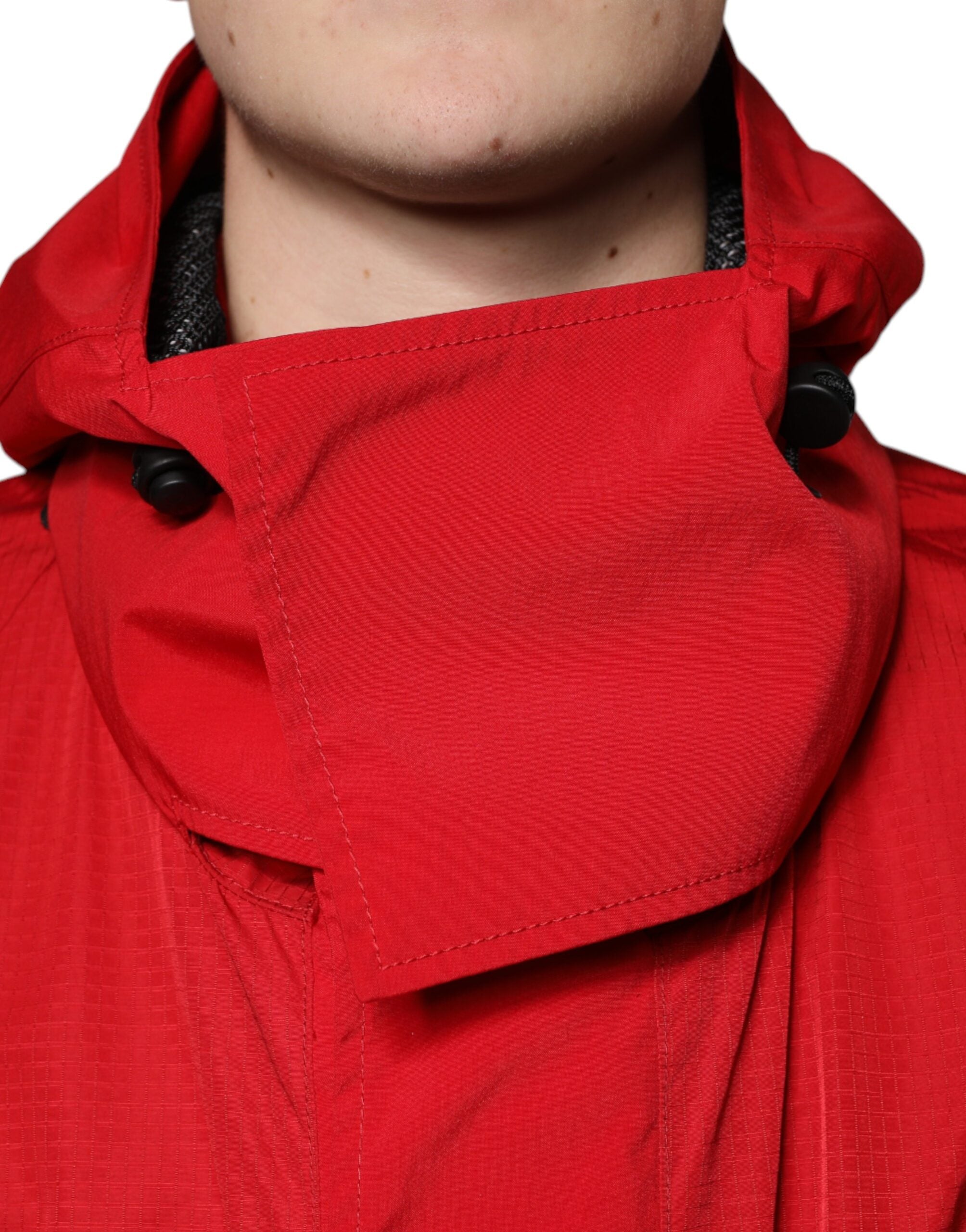 Dolce & Gabbana Red Nylon Hooded Men Full Zip Parka Men's Jacket