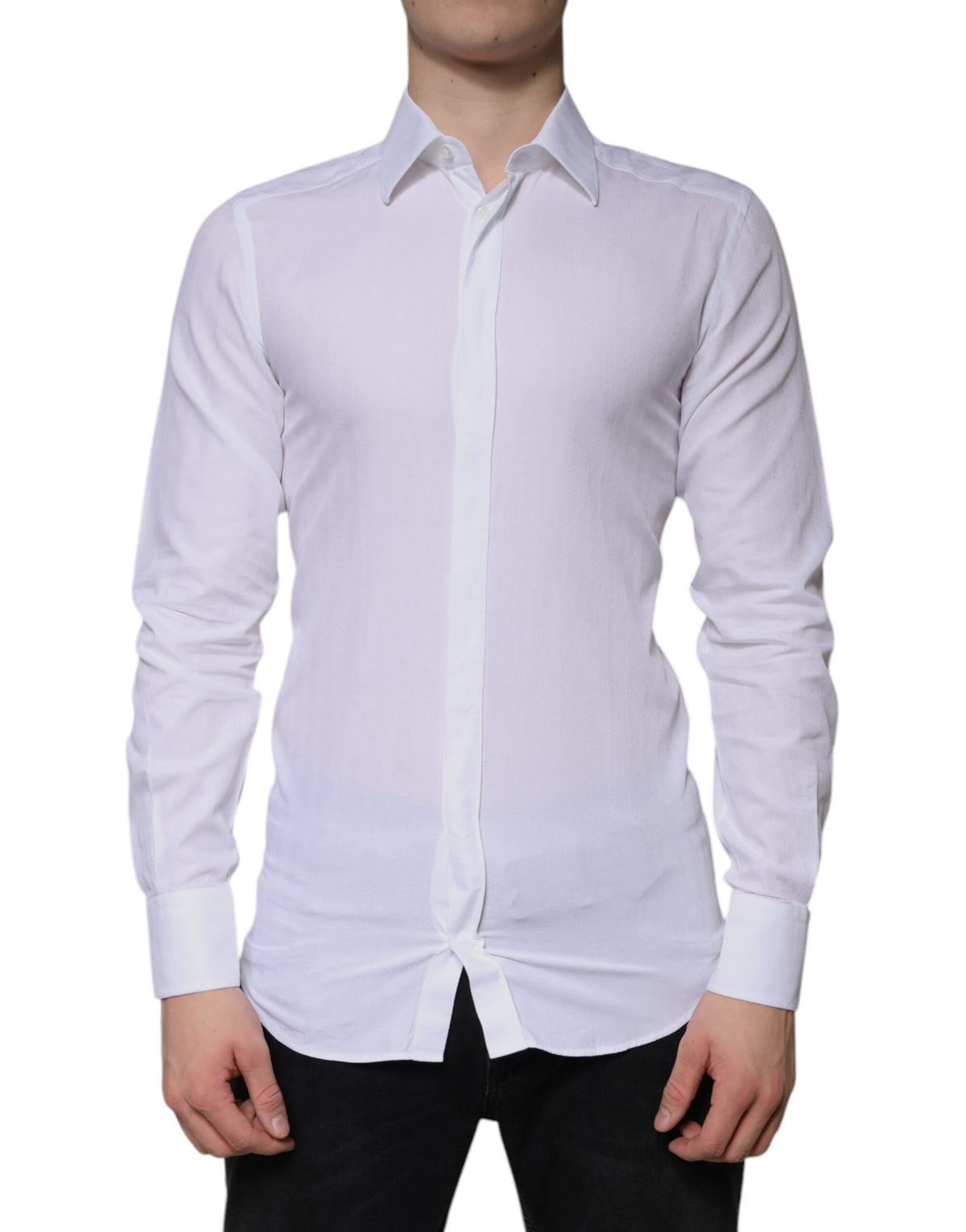 Dolce & Gabbana White Cotton Formal Men GOLD Dress Men's Shirt (Pre-Owned)